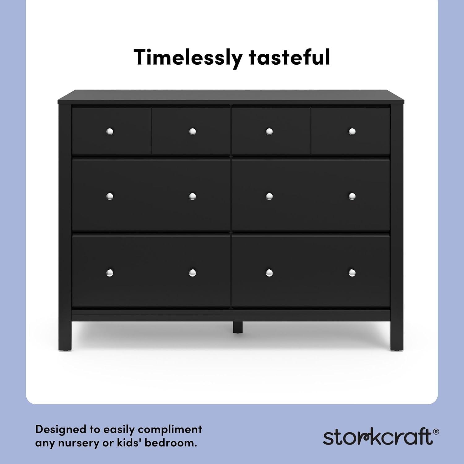 imageStorkcraft Horizon 6 Drawer Dresser Driftwood GREENGUARD Gold Certified Dresser for Nursery ampamp Kids Room Modern Storage with Interlocking Drawer SystemBlack