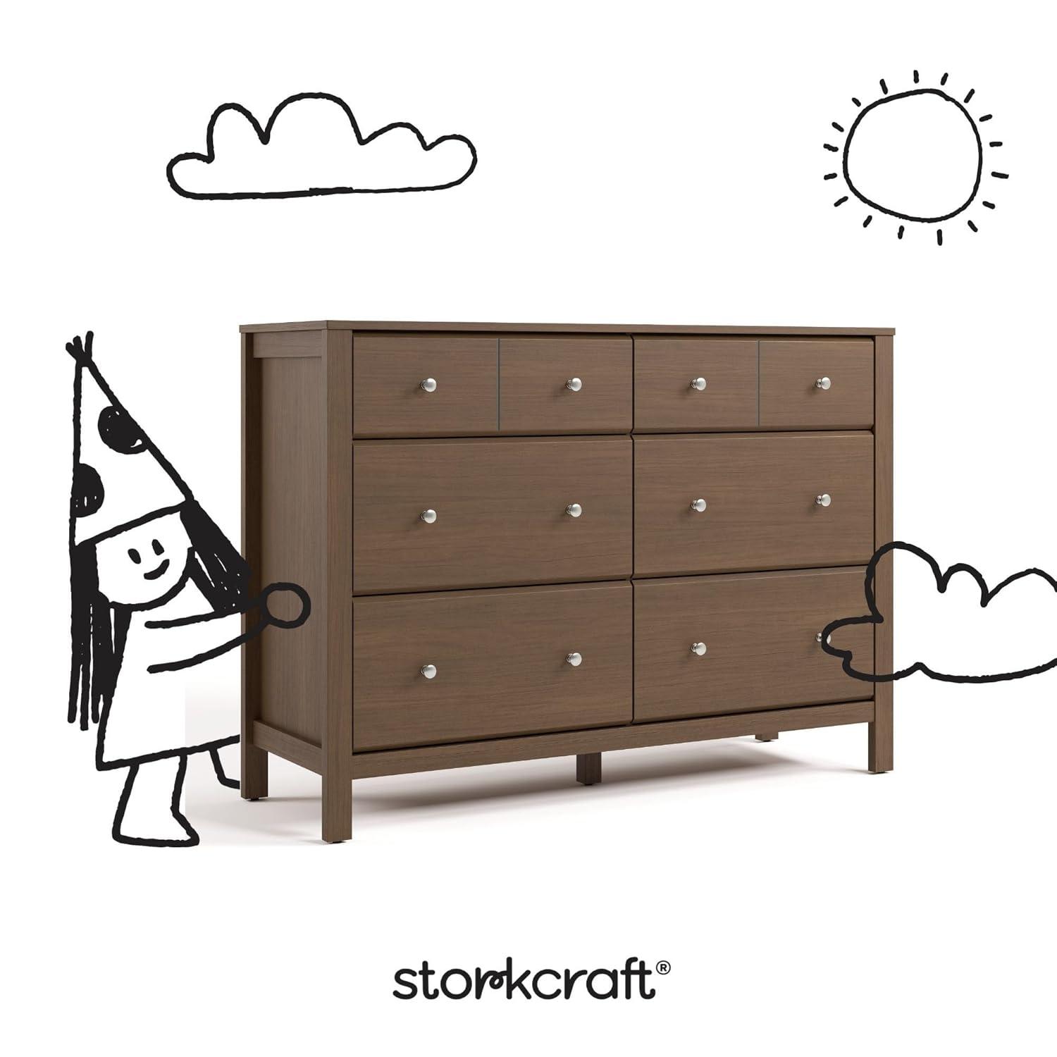 imageStorkcraft Horizon 6 Drawer Dresser Driftwood GREENGUARD Gold Certified Dresser for Nursery ampamp Kids Room Modern Storage with Interlocking Drawer SystemHazelnut