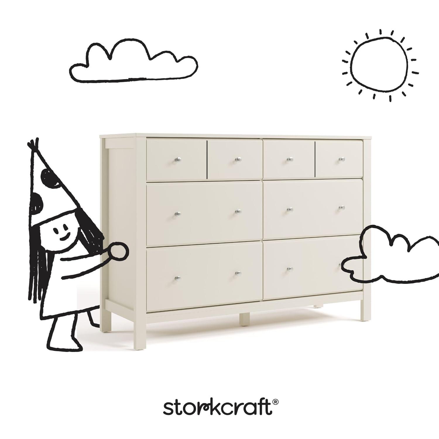 imageStorkcraft Horizon 6 Drawer Dresser Driftwood GREENGUARD Gold Certified Dresser for Nursery ampamp Kids Room Modern Storage with Interlocking Drawer SystemFrosted Oat