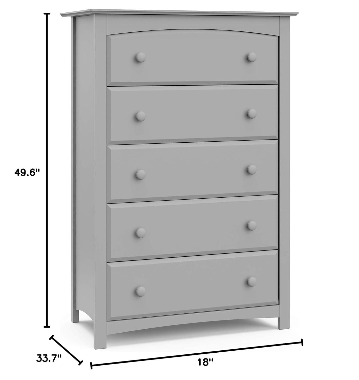 imageStorkcraft Kenton 5 Drawer Dresser White for Kids Bedroom Nursery Dresser Organizer Chest of Drawers with 5 Drawers Universal Design for Childrens BedroomPebble Gray