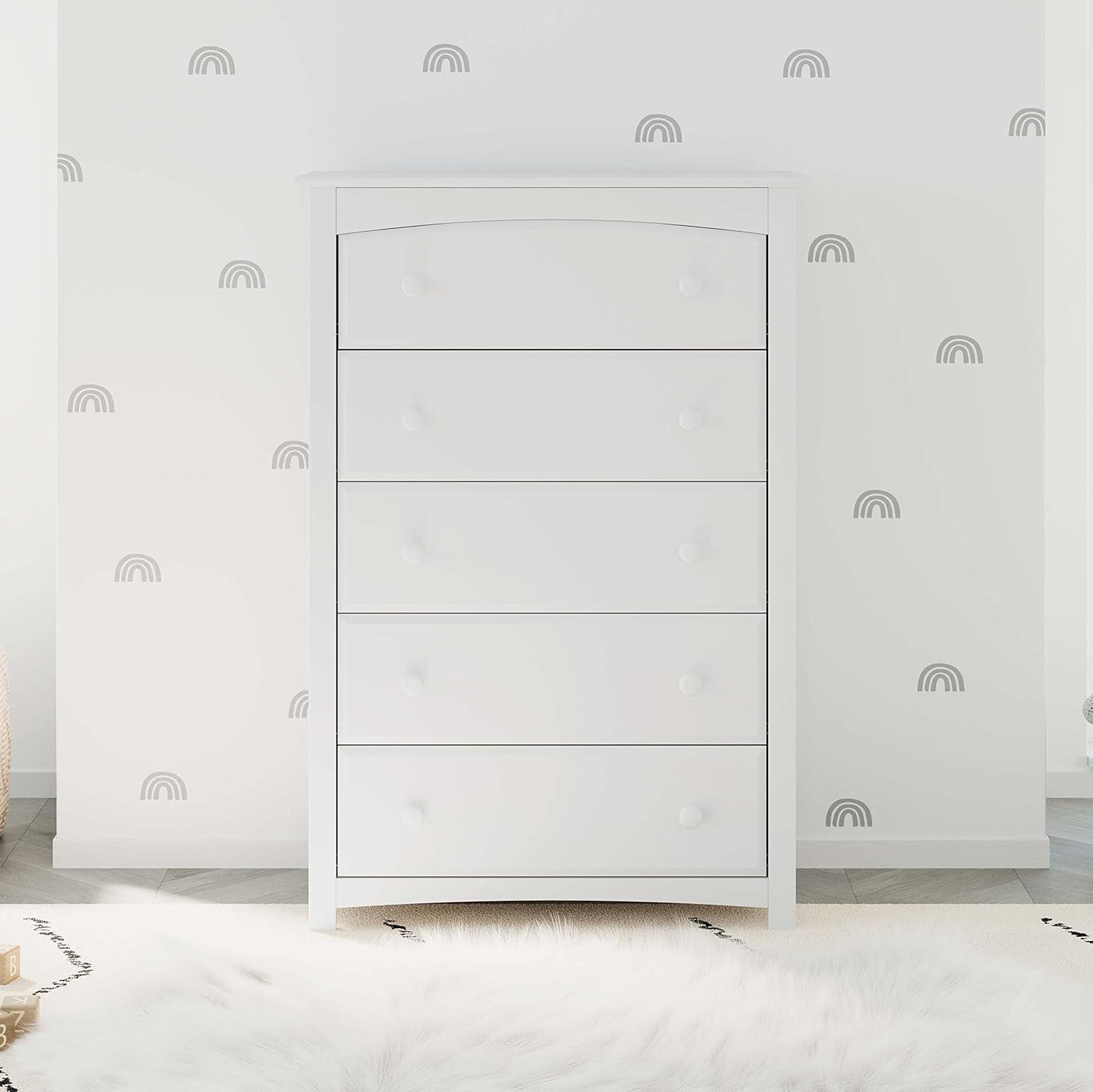 imageStorkcraft Kenton 5 Drawer Dresser White for Kids Bedroom Nursery Dresser Organizer Chest of Drawers with 5 Drawers Universal Design for Childrens BedroomWhite