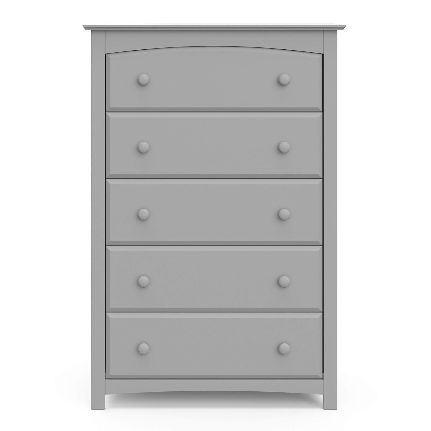 imageStorkcraft Kenton 5 Drawer Dresser White for Kids Bedroom Nursery Dresser Organizer Chest of Drawers with 5 Drawers Universal Design for Childrens BedroomPebble Gray