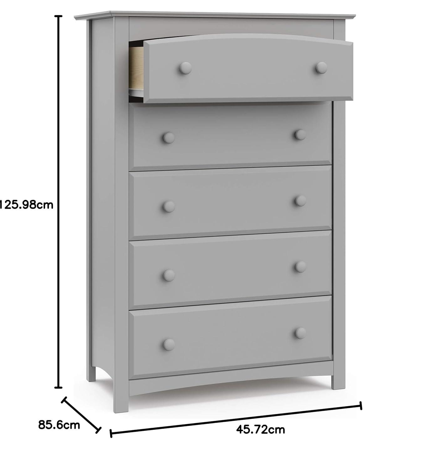 imageStorkcraft Kenton 5 Drawer Dresser White for Kids Bedroom Nursery Dresser Organizer Chest of Drawers with 5 Drawers Universal Design for Childrens BedroomPebble Gray