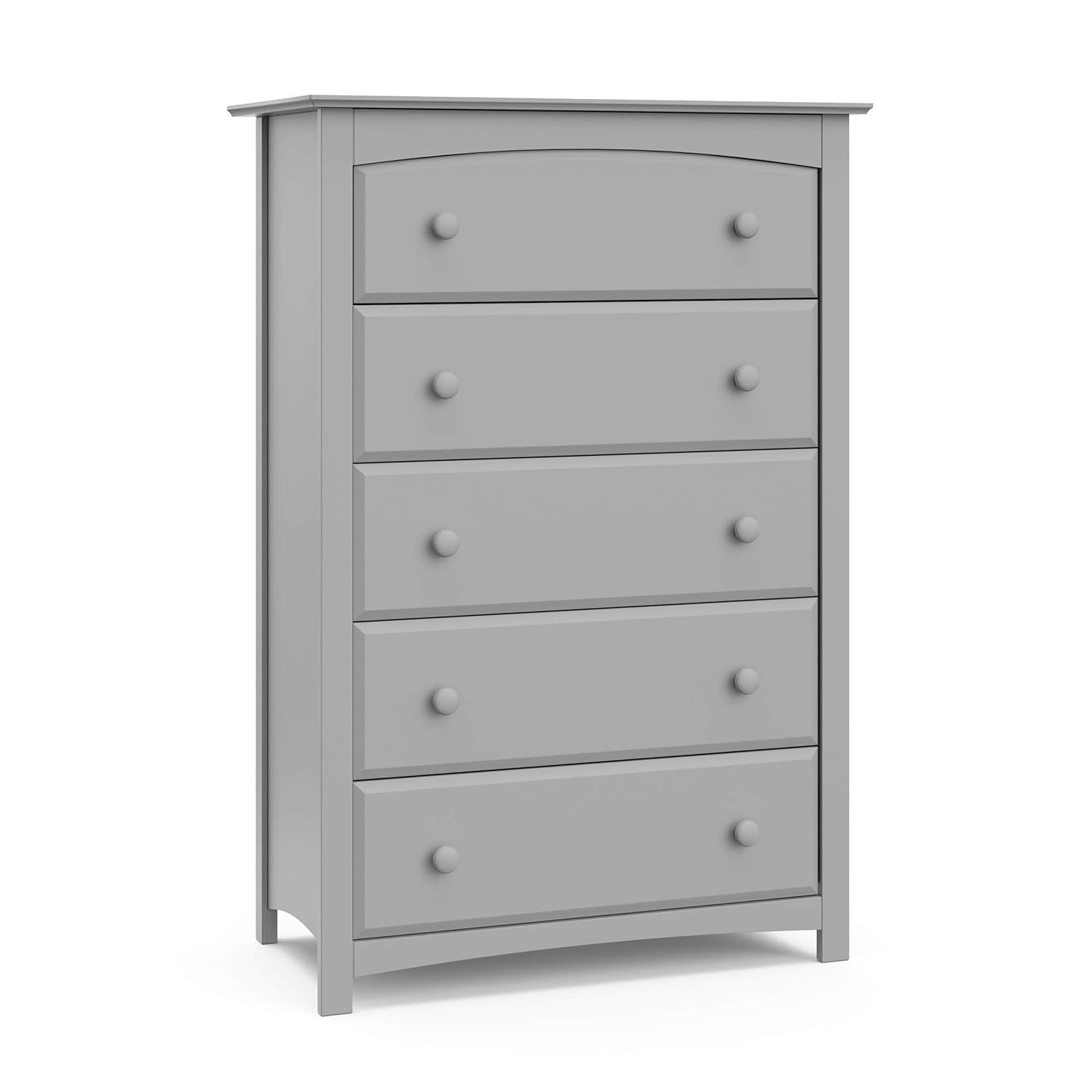 imageStorkcraft Kenton 5 Drawer Dresser White for Kids Bedroom Nursery Dresser Organizer Chest of Drawers with 5 Drawers Universal Design for Childrens BedroomPebble Gray