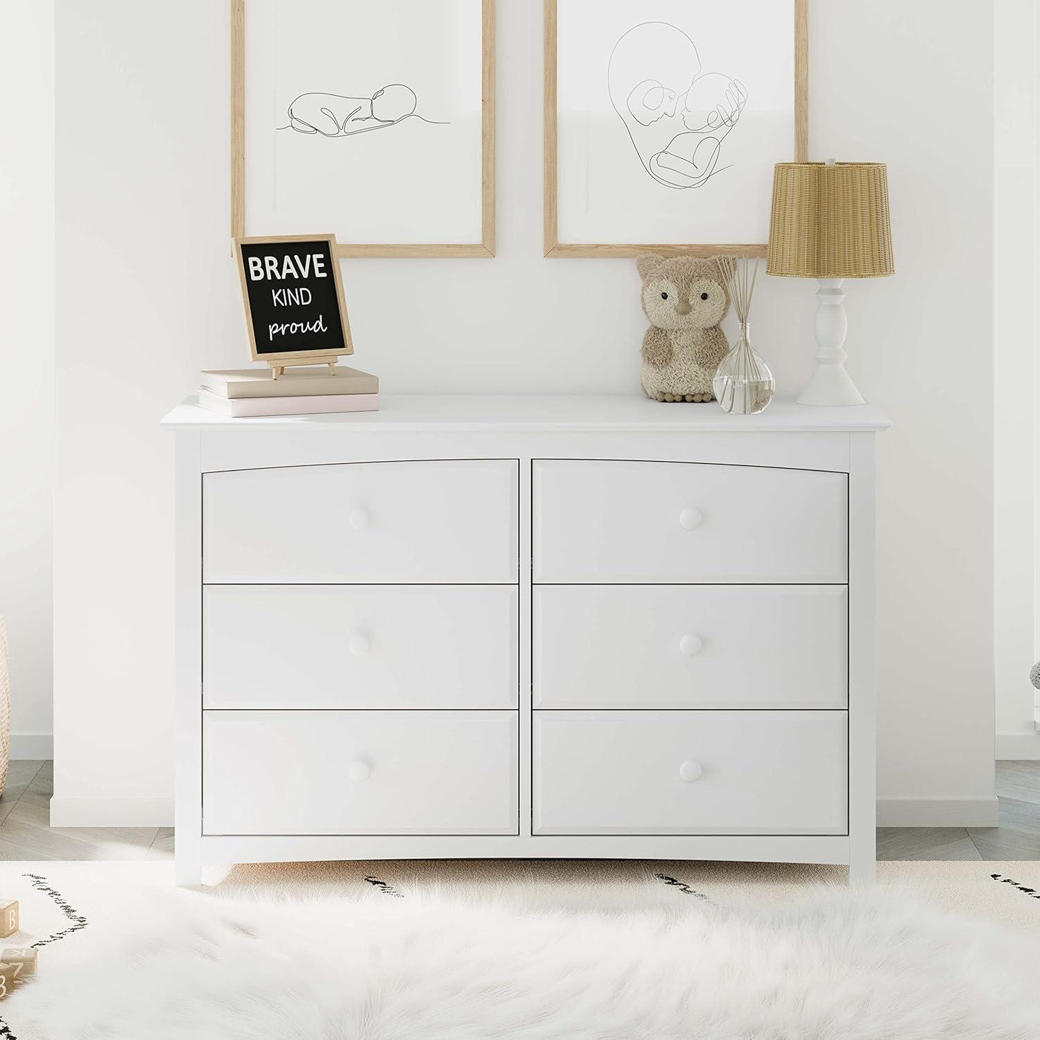 imageStorkcraft Kenton 5 Drawer Dresser White for Kids Bedroom Nursery Dresser Organizer Chest of Drawers with 5 Drawers Universal Design for Childrens BedroomWhite