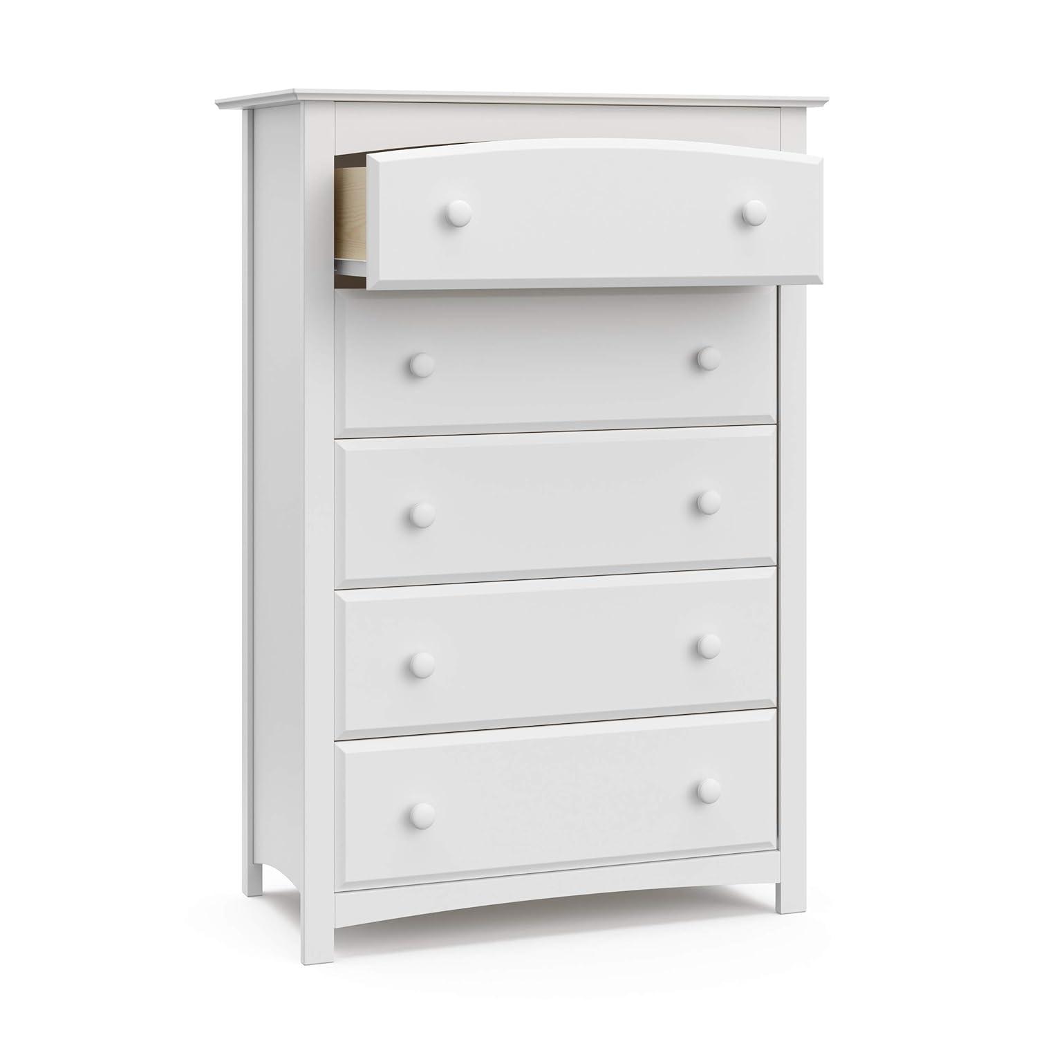 imageStorkcraft Kenton 5 Drawer Dresser White for Kids Bedroom Nursery Dresser Organizer Chest of Drawers with 5 Drawers Universal Design for Childrens BedroomWhite