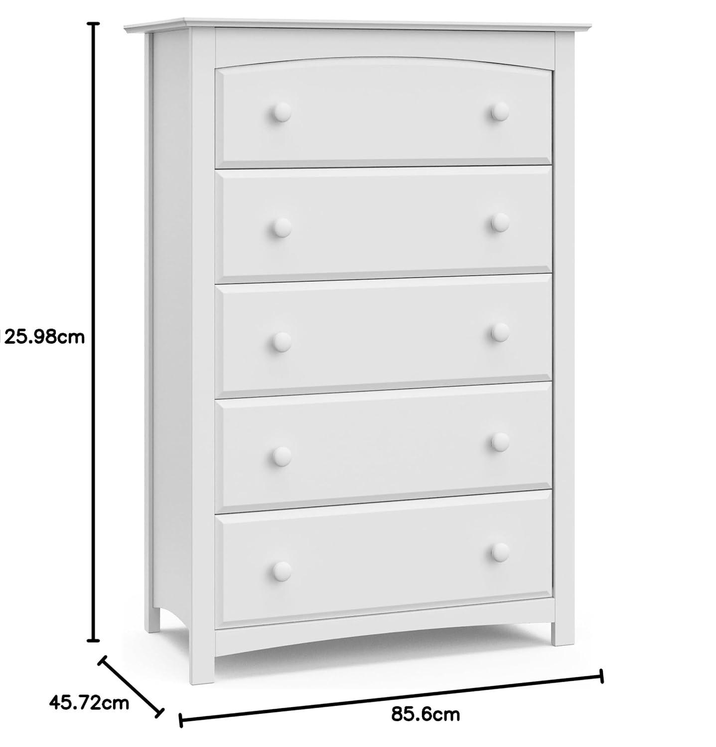 imageStorkcraft Kenton 5 Drawer Dresser White for Kids Bedroom Nursery Dresser Organizer Chest of Drawers with 5 Drawers Universal Design for Childrens BedroomWhite