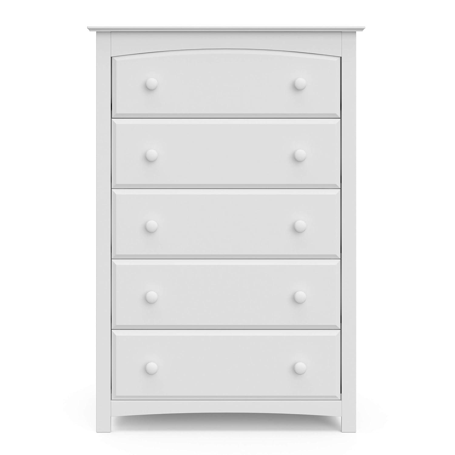 imageStorkcraft Kenton 5 Drawer Dresser White for Kids Bedroom Nursery Dresser Organizer Chest of Drawers with 5 Drawers Universal Design for Childrens BedroomWhite