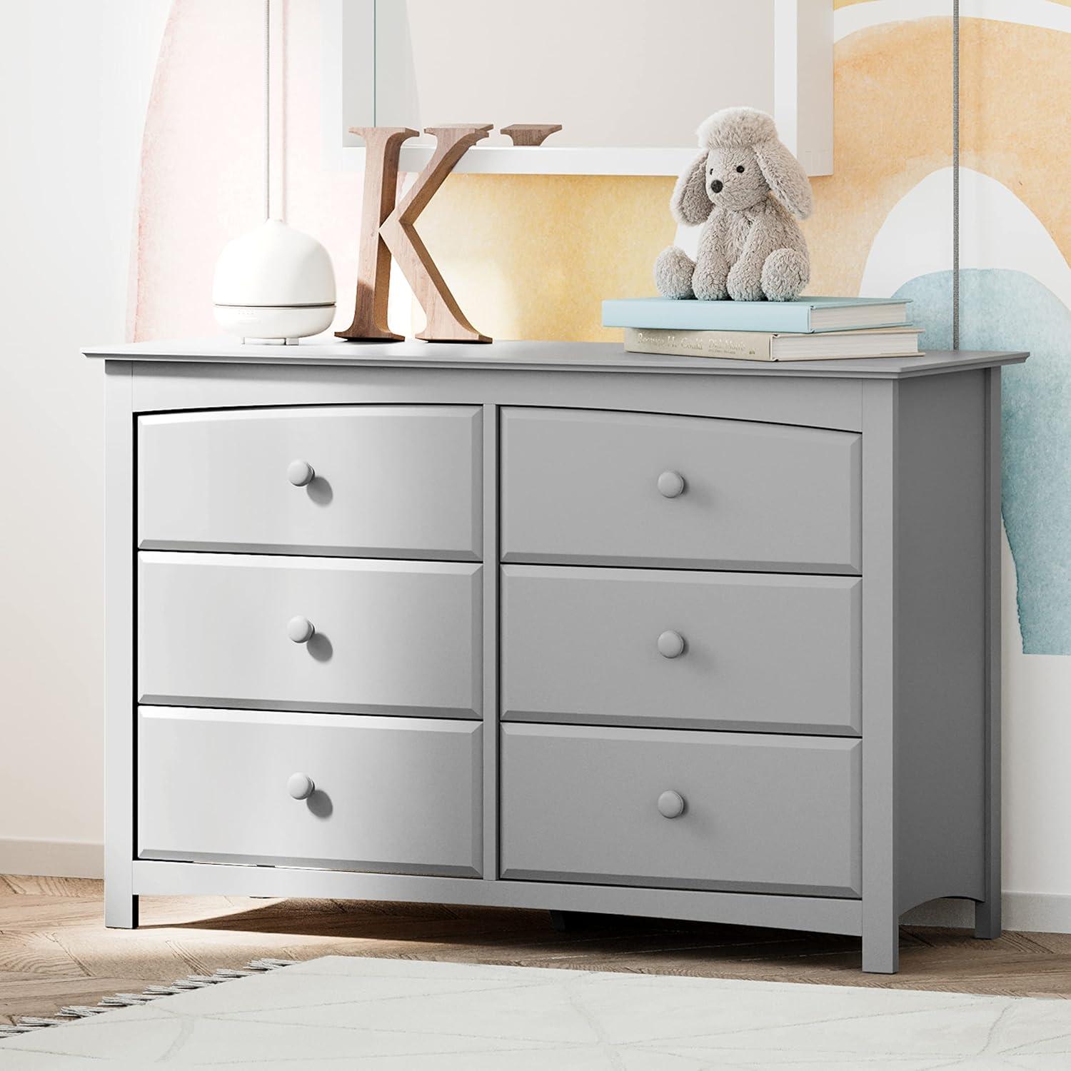imageStorkcraft Kenton 5 Drawer Dresser White for Kids Bedroom Nursery Dresser Organizer Chest of Drawers with 5 Drawers Universal Design for Childrens BedroomPebble Gray