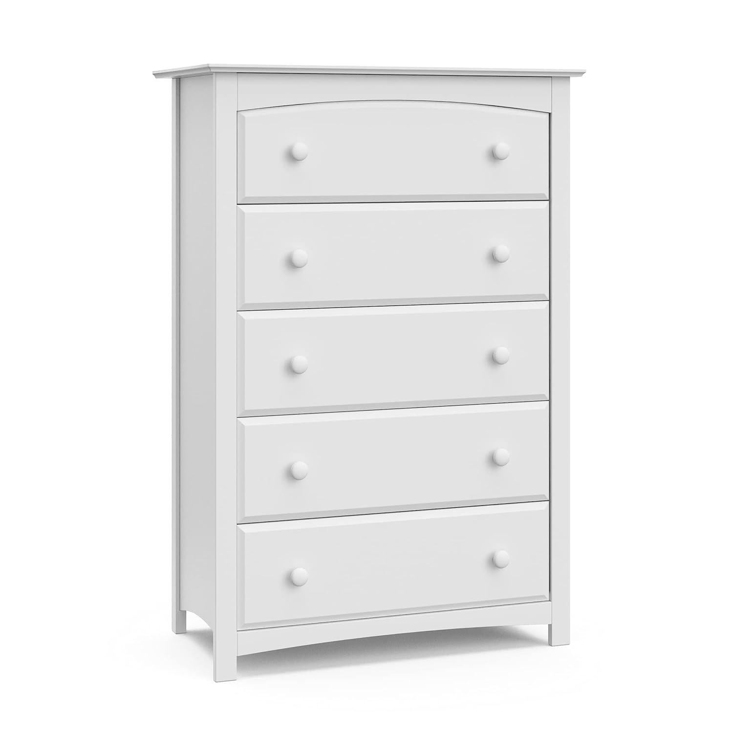 imageStorkcraft Kenton 5 Drawer Dresser White for Kids Bedroom Nursery Dresser Organizer Chest of Drawers with 5 Drawers Universal Design for Childrens BedroomWhite