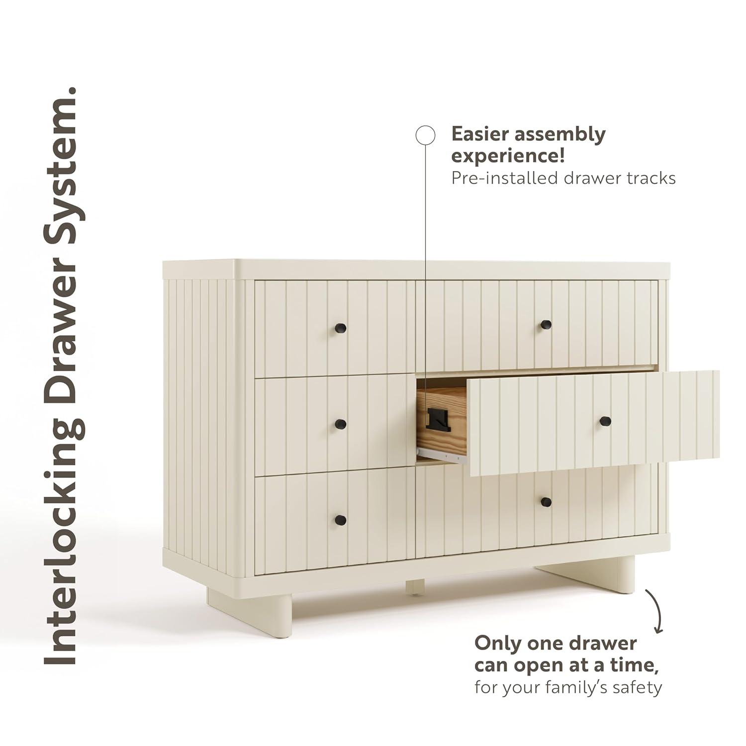 imageStorkcraft Kyoto 3 Drawer Chest with Topper Frosted Oat GREENGUARD Gold Certified Nursery ampamp Kids Bedroom Wood Chest Interlocking Drawer System and Easy Assembly with PreInstalled TracksFrosted Oat