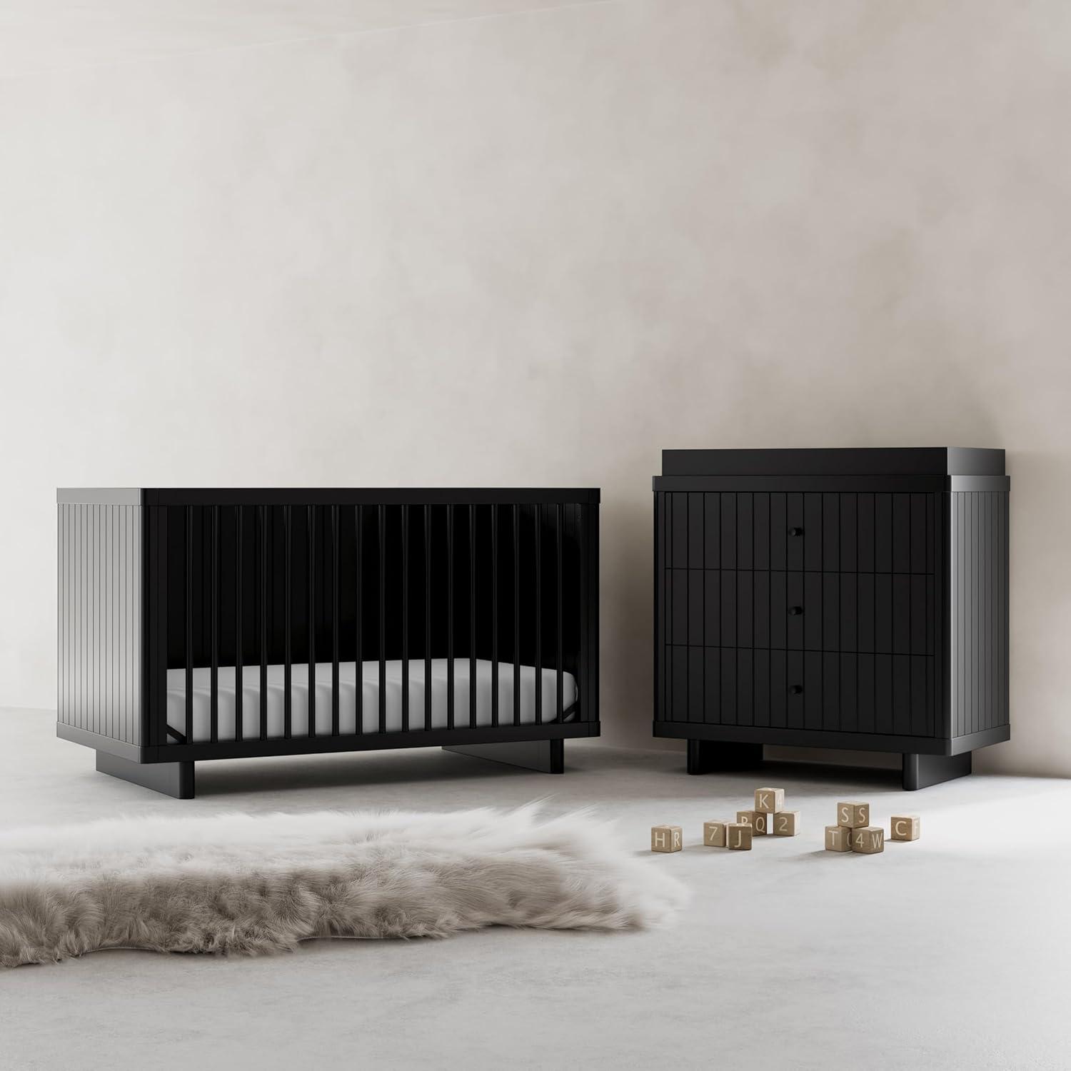 imageStorkcraft Kyoto 3 Drawer Chest with Topper Frosted Oat GREENGUARD Gold Certified Nursery ampamp Kids Bedroom Wood Chest Interlocking Drawer System and Easy Assembly with PreInstalled TracksBlack