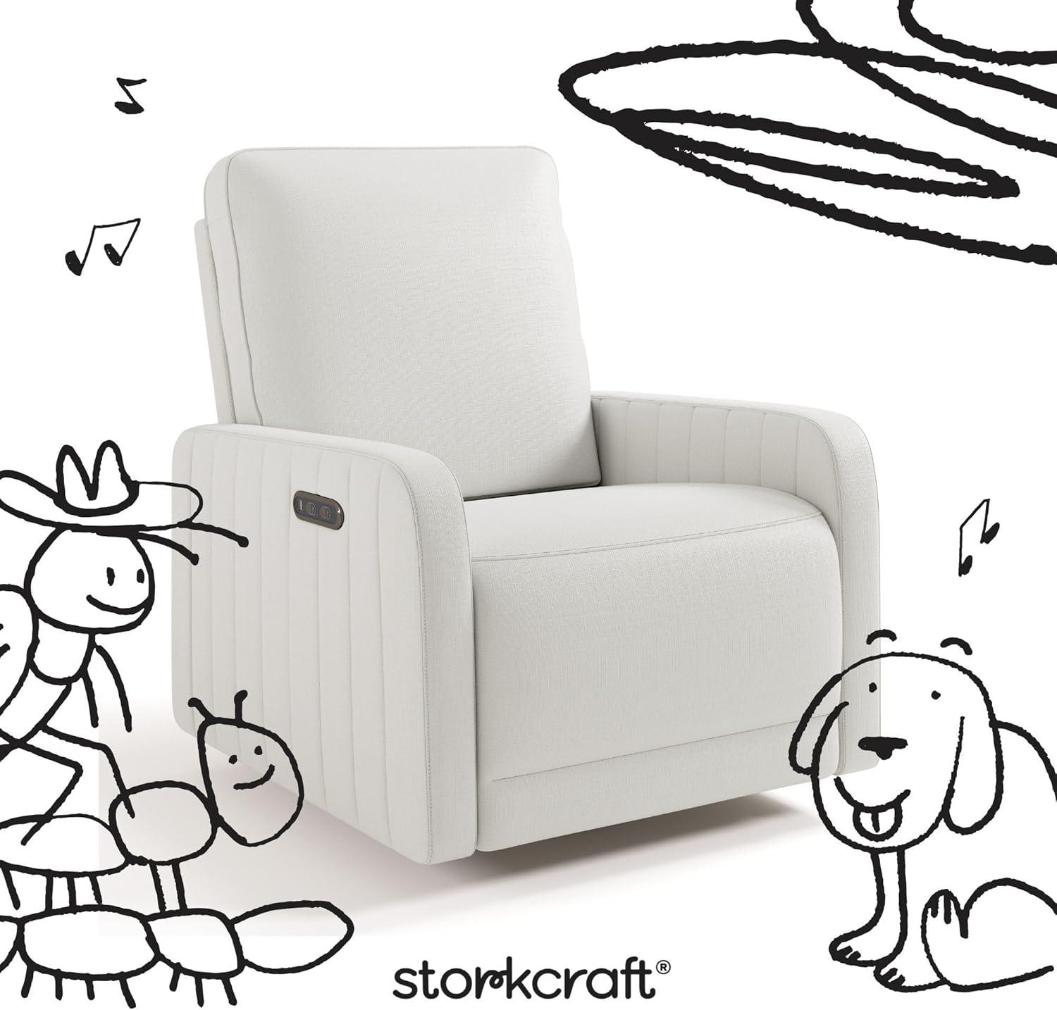 imageStorkcraft Kyoto Deluxe ExtraWide Power Recliner Swivel Glider Ivory Boucle Premium Electronic Power Recliner for Nursery Includes DualUSB Charging Port Extra Wide Glider Rocking ChairIvory Basketweave