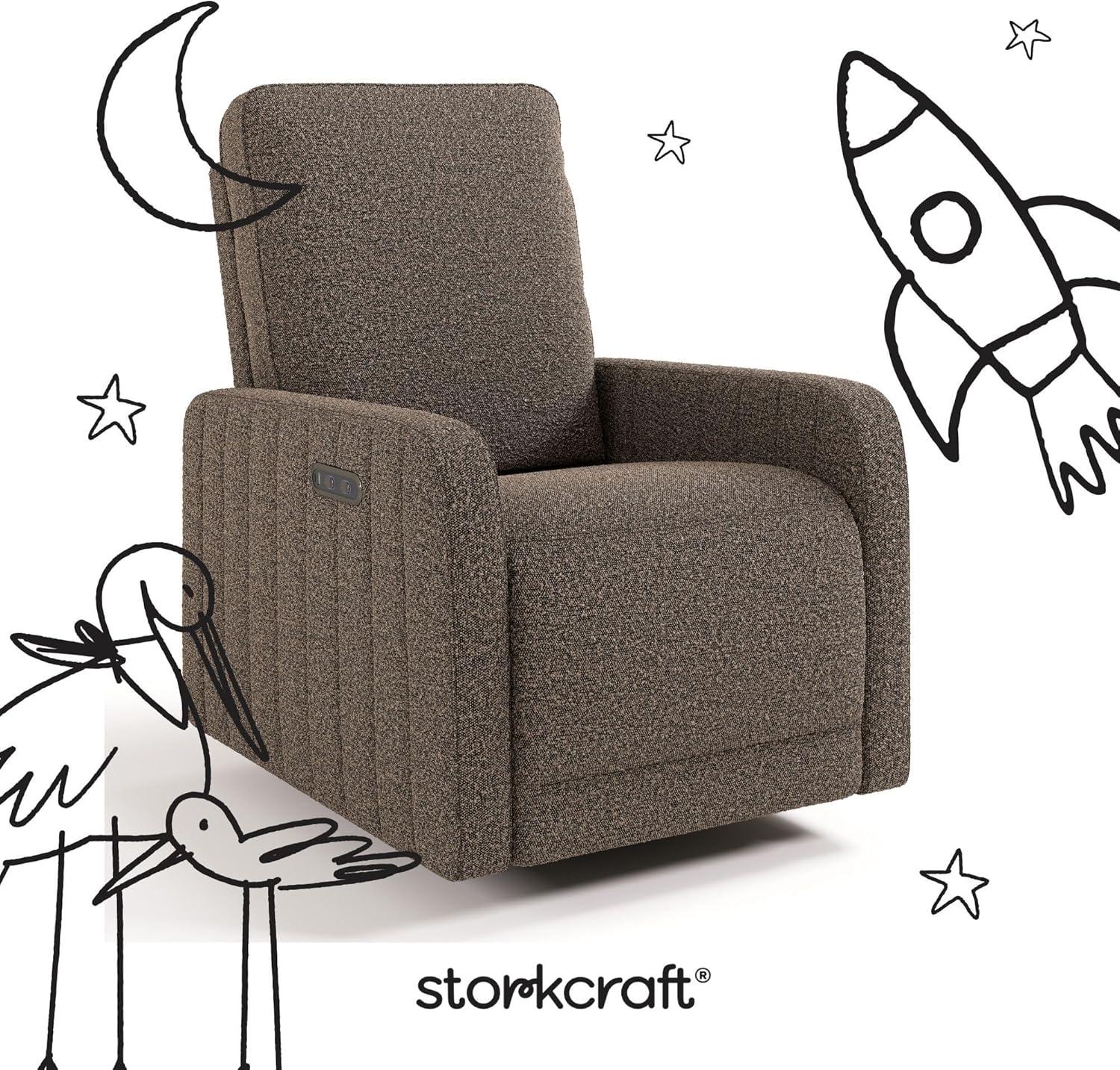 imageStorkcraft Kyoto Deluxe ExtraWide Power Recliner Swivel Glider Ivory Boucle Premium Electronic Power Recliner for Nursery Includes DualUSB Charging Port Extra Wide Glider Rocking ChairMountain Brown Boucle