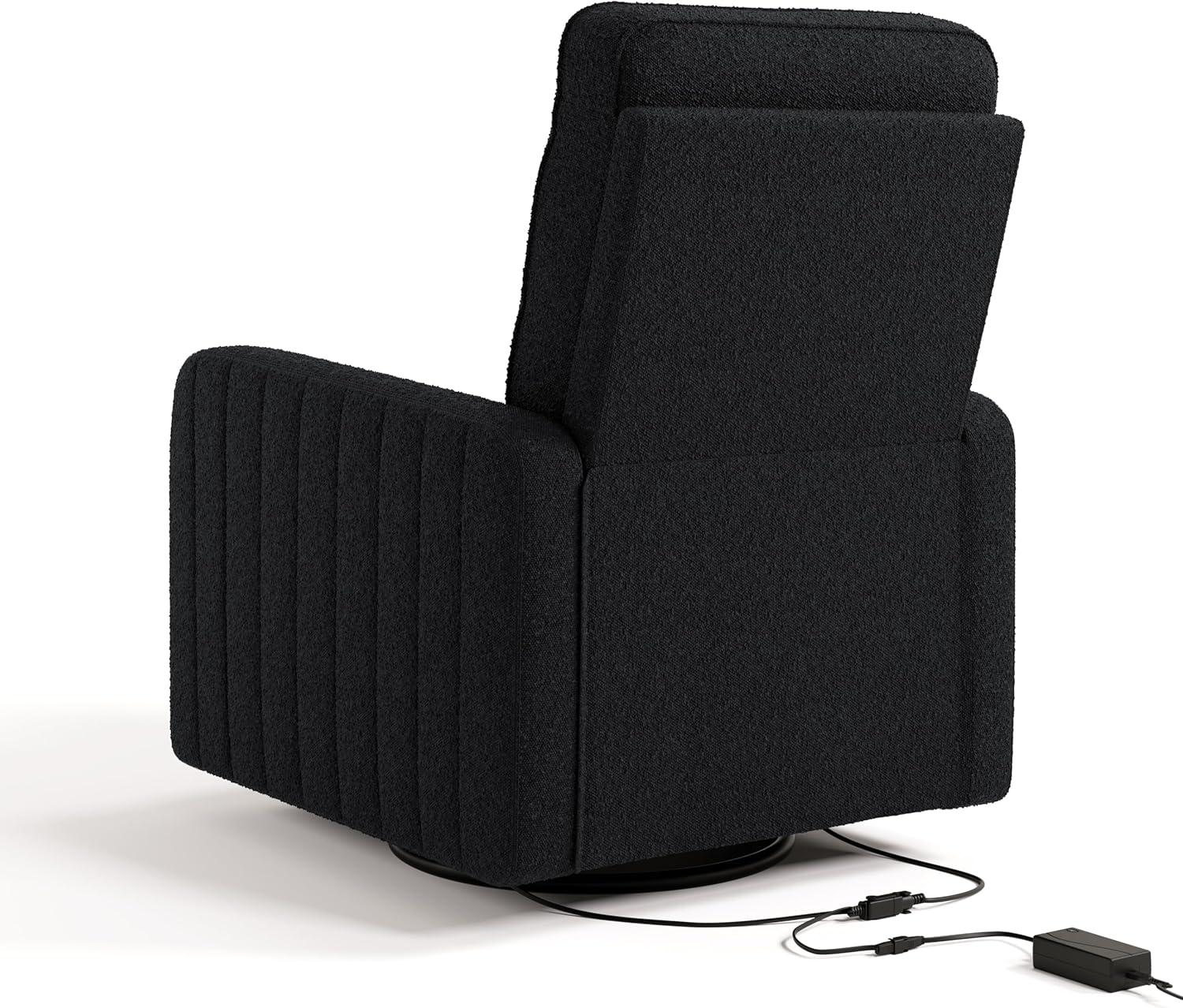 imageStorkcraft Kyoto Deluxe ExtraWide Power Recliner Swivel Glider Ivory Boucle Premium Electronic Power Recliner for Nursery Includes DualUSB Charging Port Extra Wide Glider Rocking ChairBlack Boucle