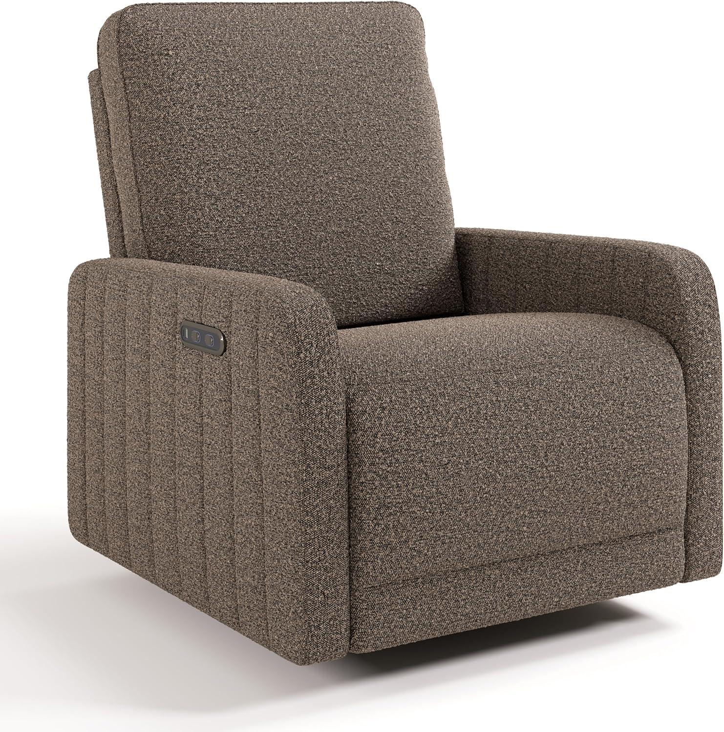 imageStorkcraft Kyoto Deluxe ExtraWide Power Recliner Swivel Glider Ivory Boucle Premium Electronic Power Recliner for Nursery Includes DualUSB Charging Port Extra Wide Glider Rocking ChairMountain Brown Boucle