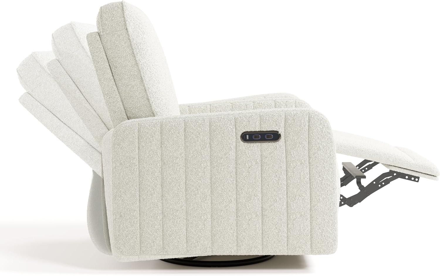 imageStorkcraft Kyoto Deluxe ExtraWide Power Recliner Swivel Glider Ivory Boucle Premium Electronic Power Recliner for Nursery Includes DualUSB Charging Port Extra Wide Glider Rocking ChairIvory Boucle