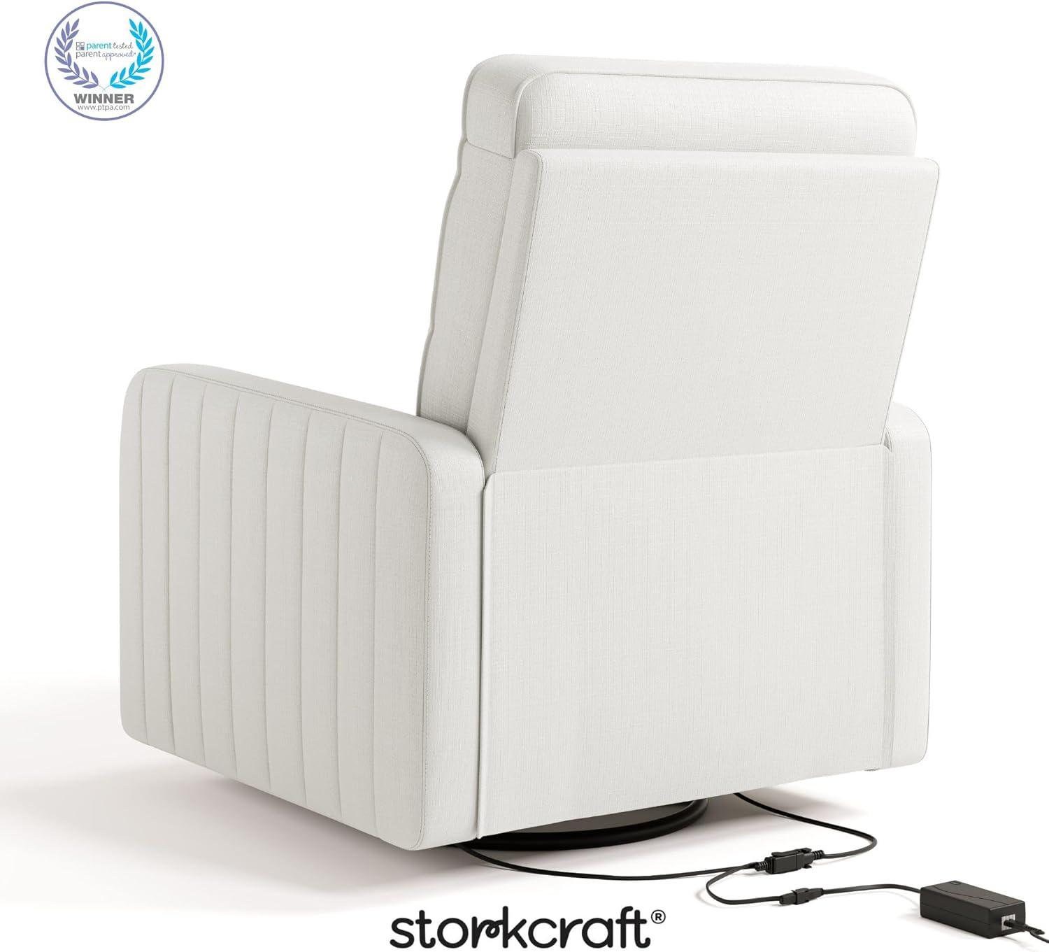 imageStorkcraft Kyoto Deluxe ExtraWide Power Recliner Swivel Glider Ivory Boucle Premium Electronic Power Recliner for Nursery Includes DualUSB Charging Port Extra Wide Glider Rocking ChairIvory Basketweave