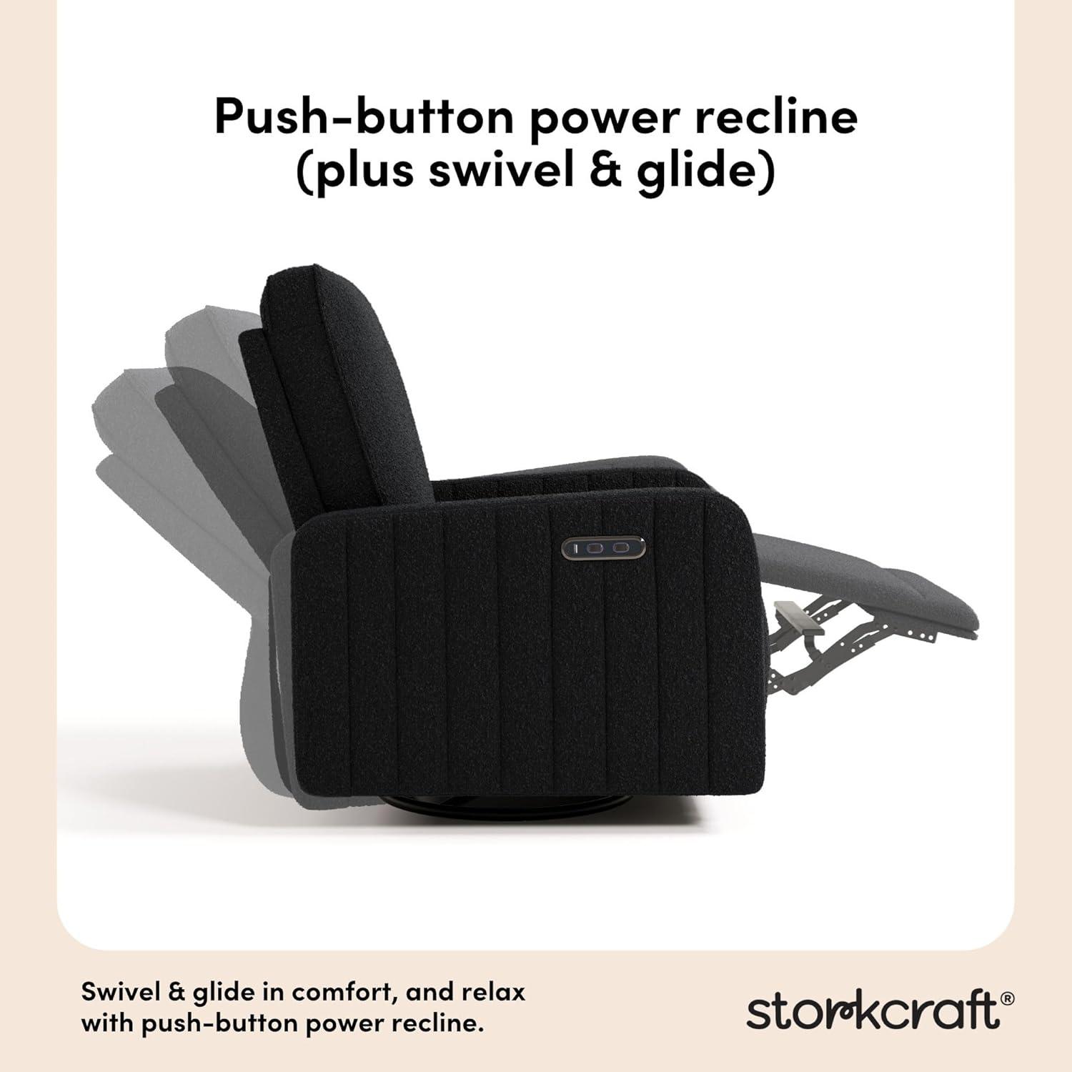 imageStorkcraft Kyoto Deluxe ExtraWide Power Recliner Swivel Glider Ivory Boucle Premium Electronic Power Recliner for Nursery Includes DualUSB Charging Port Extra Wide Glider Rocking ChairBlack Boucle