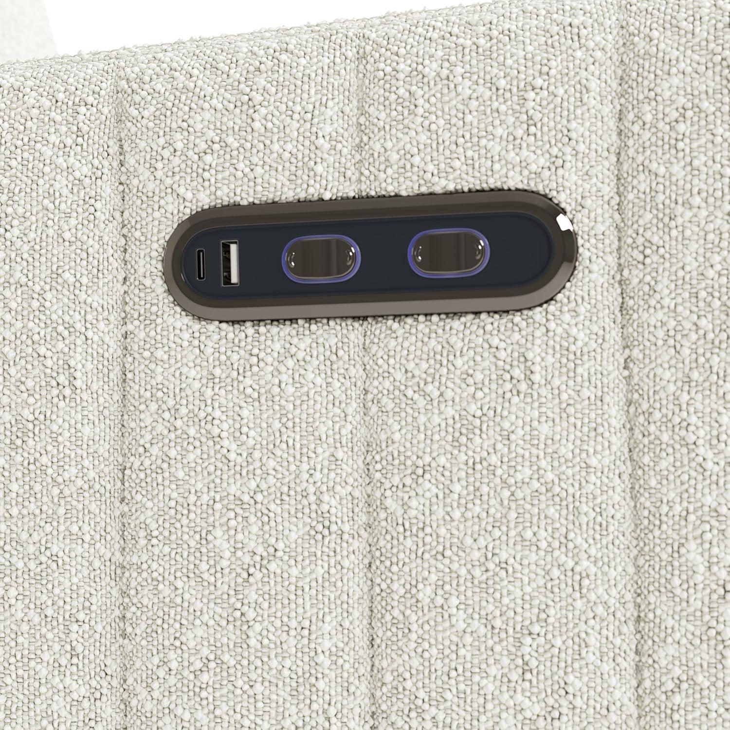 imageStorkcraft Kyoto Deluxe ExtraWide Power Recliner Swivel Glider Ivory Boucle Premium Electronic Power Recliner for Nursery Includes DualUSB Charging Port Extra Wide Glider Rocking ChairIvory Boucle