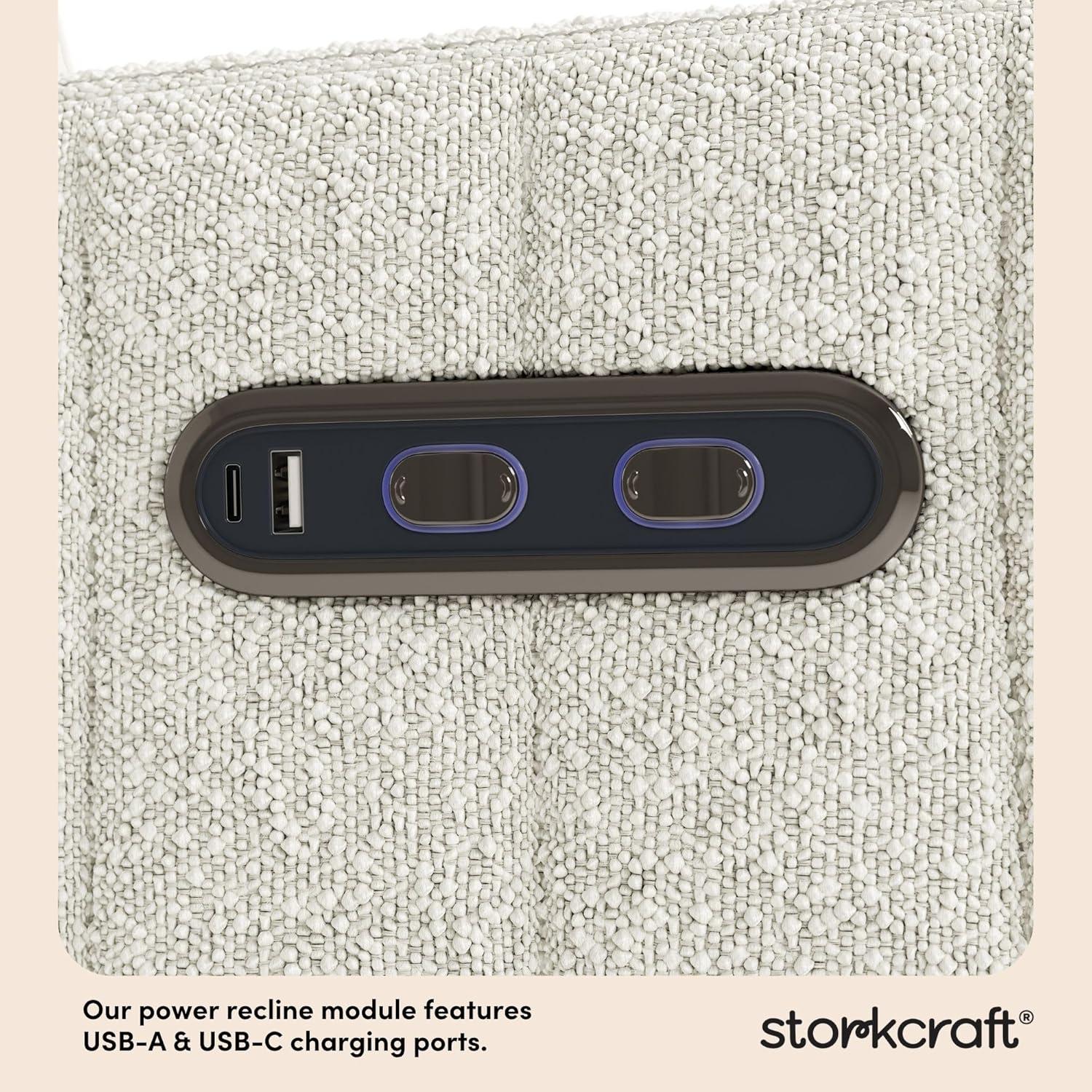 imageStorkcraft Kyoto Deluxe ExtraWide Power Recliner Swivel Glider Ivory Boucle Premium Electronic Power Recliner for Nursery Includes DualUSB Charging Port Extra Wide Glider Rocking ChairIvory Boucle