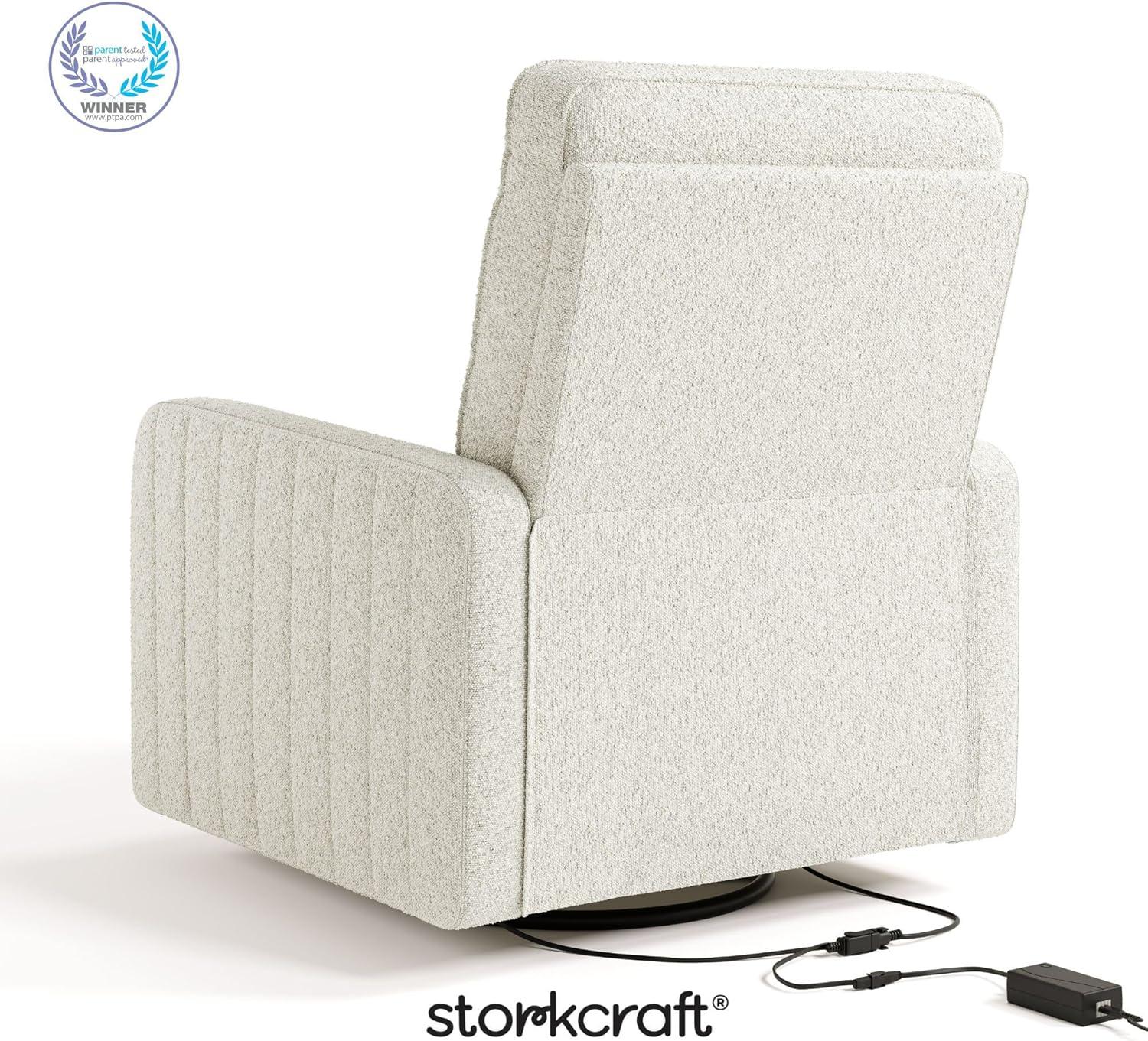 imageStorkcraft Kyoto Deluxe ExtraWide Power Recliner Swivel Glider Ivory Boucle Premium Electronic Power Recliner for Nursery Includes DualUSB Charging Port Extra Wide Glider Rocking ChairIvory Boucle