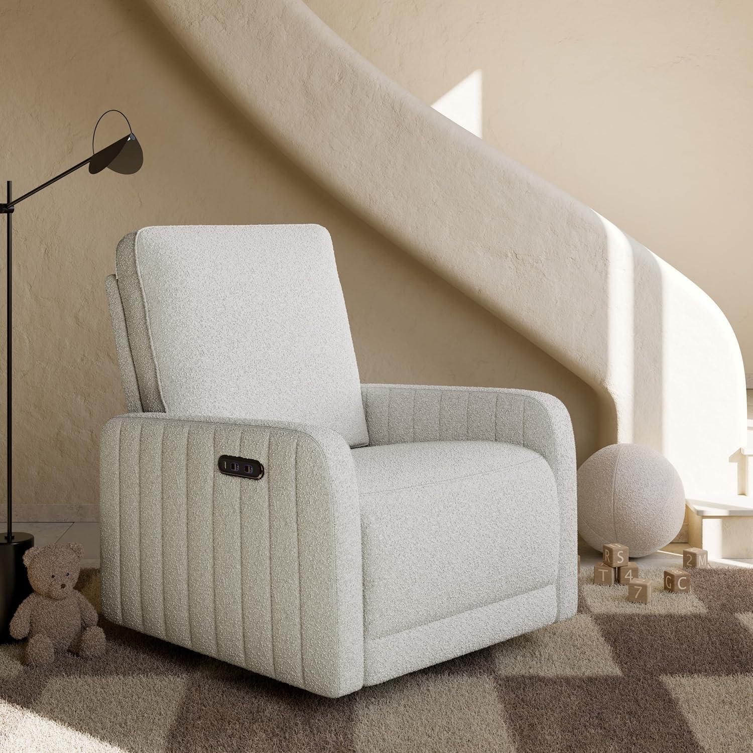 imageStorkcraft Kyoto Deluxe ExtraWide Power Recliner Swivel Glider Ivory Boucle Premium Electronic Power Recliner for Nursery Includes DualUSB Charging Port Extra Wide Glider Rocking ChairIvory Boucle