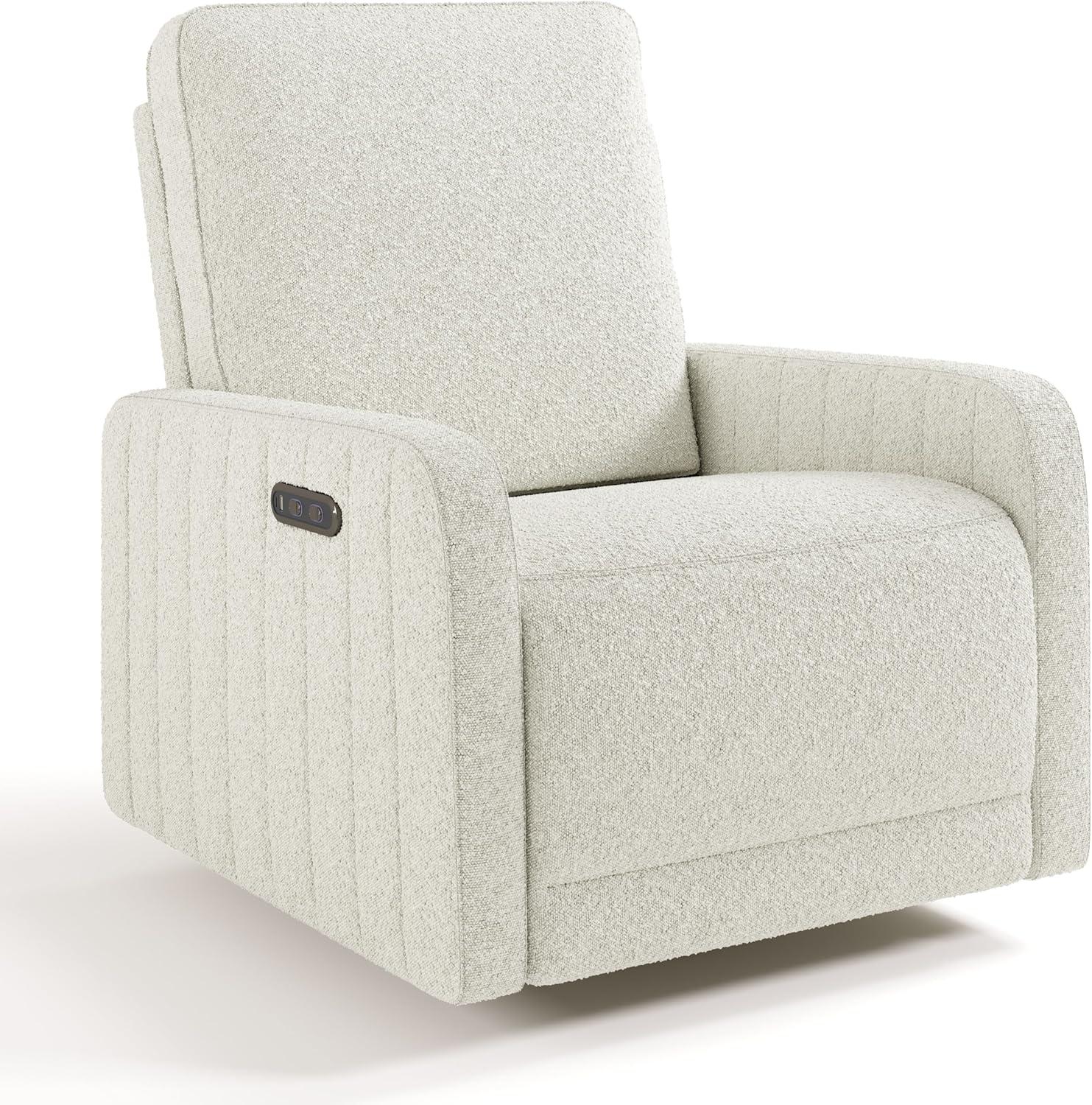 imageStorkcraft Kyoto Deluxe ExtraWide Power Recliner Swivel Glider Ivory Boucle Premium Electronic Power Recliner for Nursery Includes DualUSB Charging Port Extra Wide Glider Rocking ChairIvory Boucle