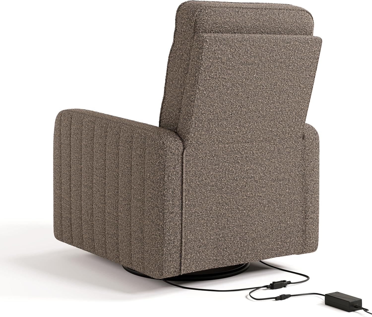 imageStorkcraft Kyoto Deluxe ExtraWide Power Recliner Swivel Glider Ivory Boucle Premium Electronic Power Recliner for Nursery Includes DualUSB Charging Port Extra Wide Glider Rocking ChairMountain Brown Boucle