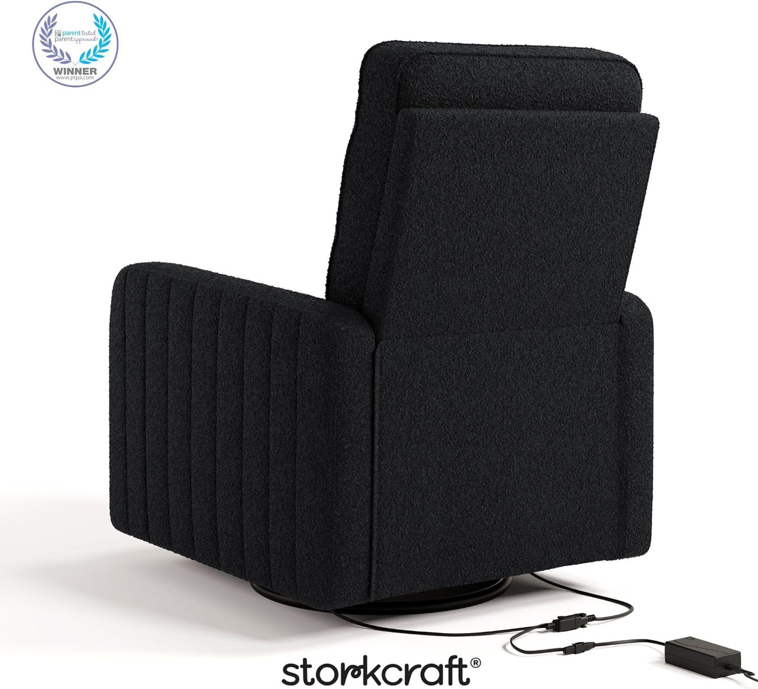 imageStorkcraft Kyoto Deluxe ExtraWide Power Recliner Swivel Glider Ivory Boucle Premium Electronic Power Recliner for Nursery Includes DualUSB Charging Port Extra Wide Glider Rocking ChairBlack Boucle