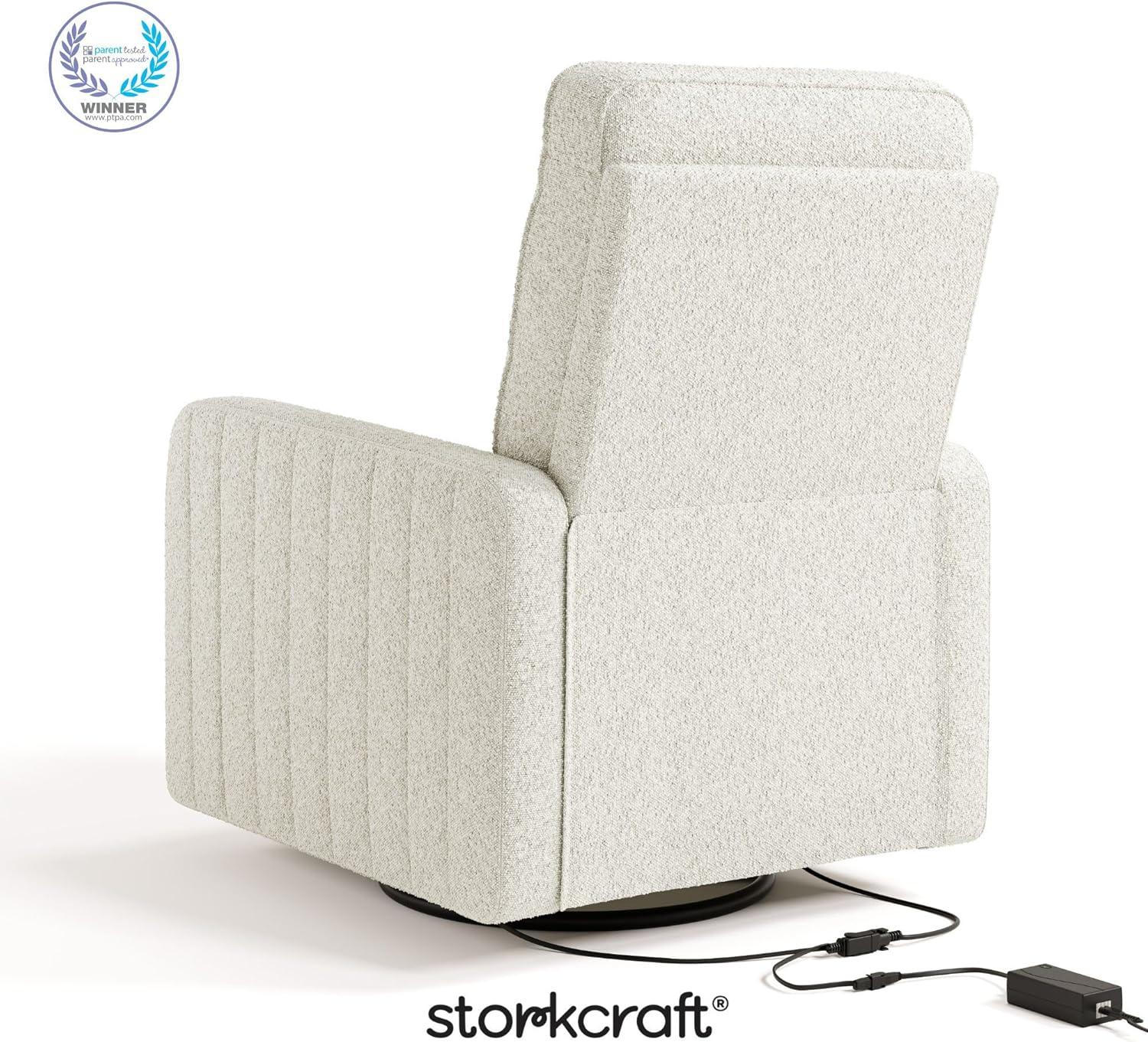 imageStorkcraft Kyoto Deluxe ExtraWide Power Recliner Swivel Glider Ivory Boucle Premium Electronic Power Recliner for Nursery Includes DualUSB Charging Port Extra Wide Glider Rocking ChairIvory Boucle