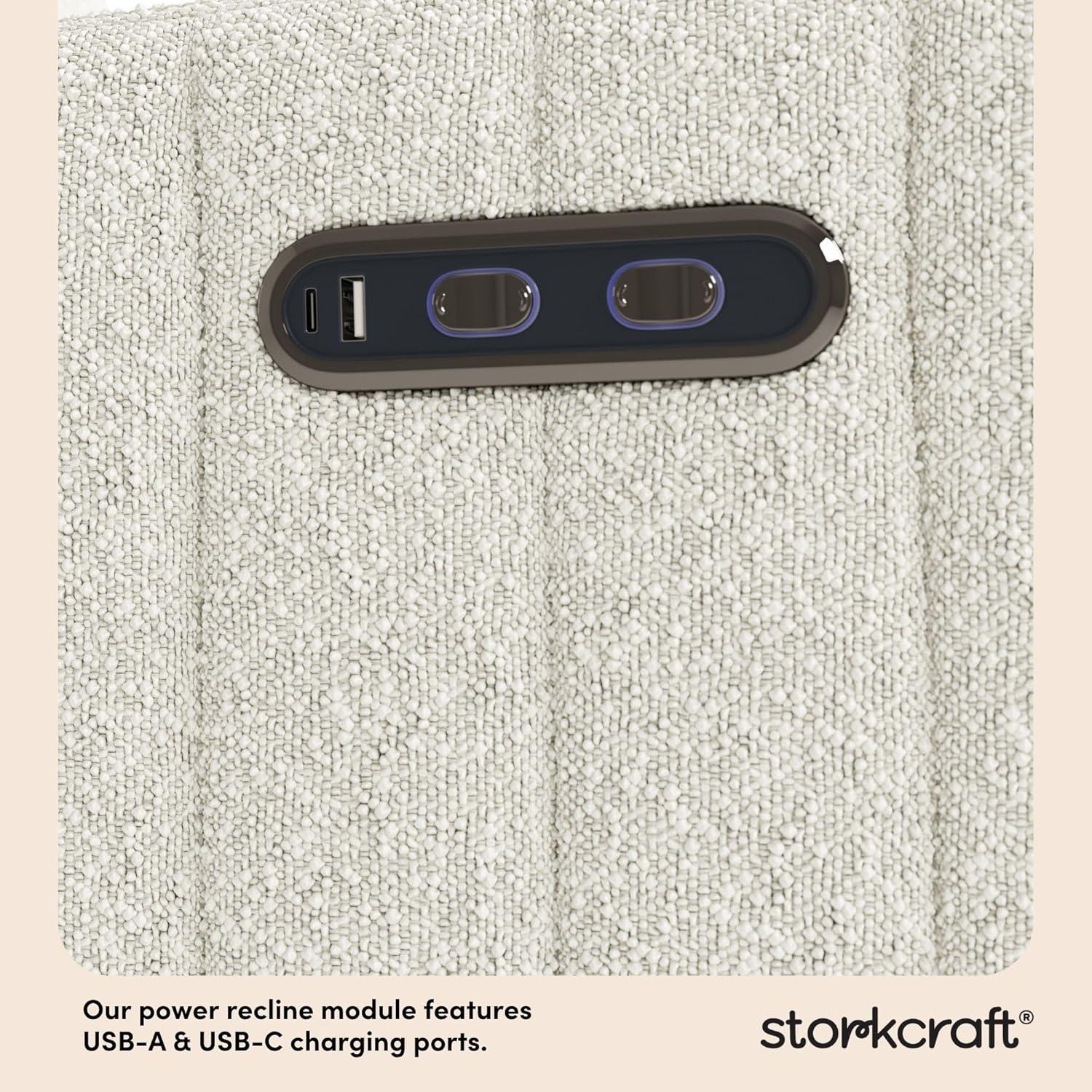 imageStorkcraft Kyoto Deluxe ExtraWide Power Recliner Swivel Glider Ivory Boucle Premium Electronic Power Recliner for Nursery Includes DualUSB Charging Port Extra Wide Glider Rocking ChairIvory Boucle