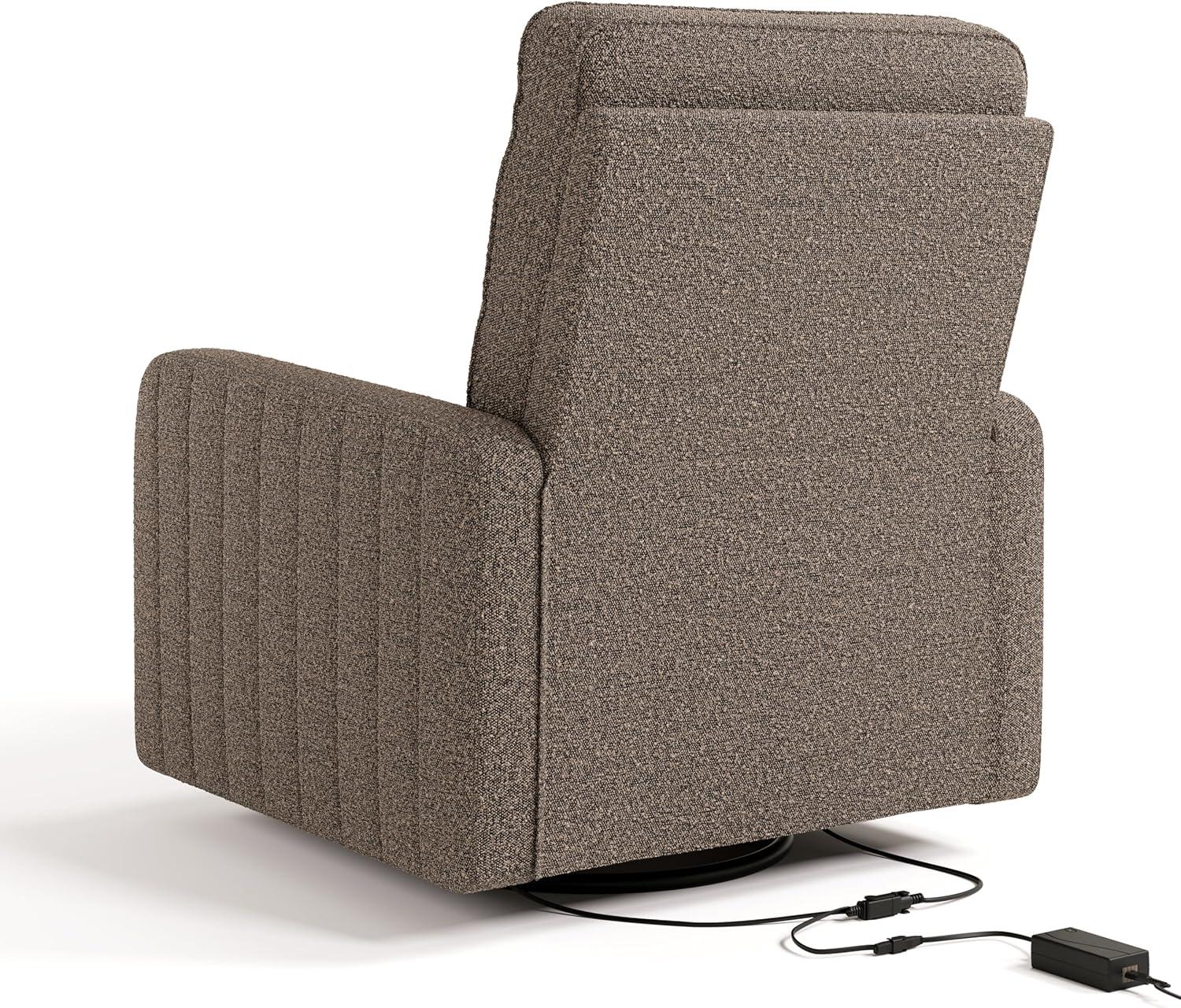 imageStorkcraft Kyoto Deluxe ExtraWide Power Recliner Swivel Glider Ivory Boucle Premium Electronic Power Recliner for Nursery Includes DualUSB Charging Port Extra Wide Glider Rocking ChairMountain Brown Boucle