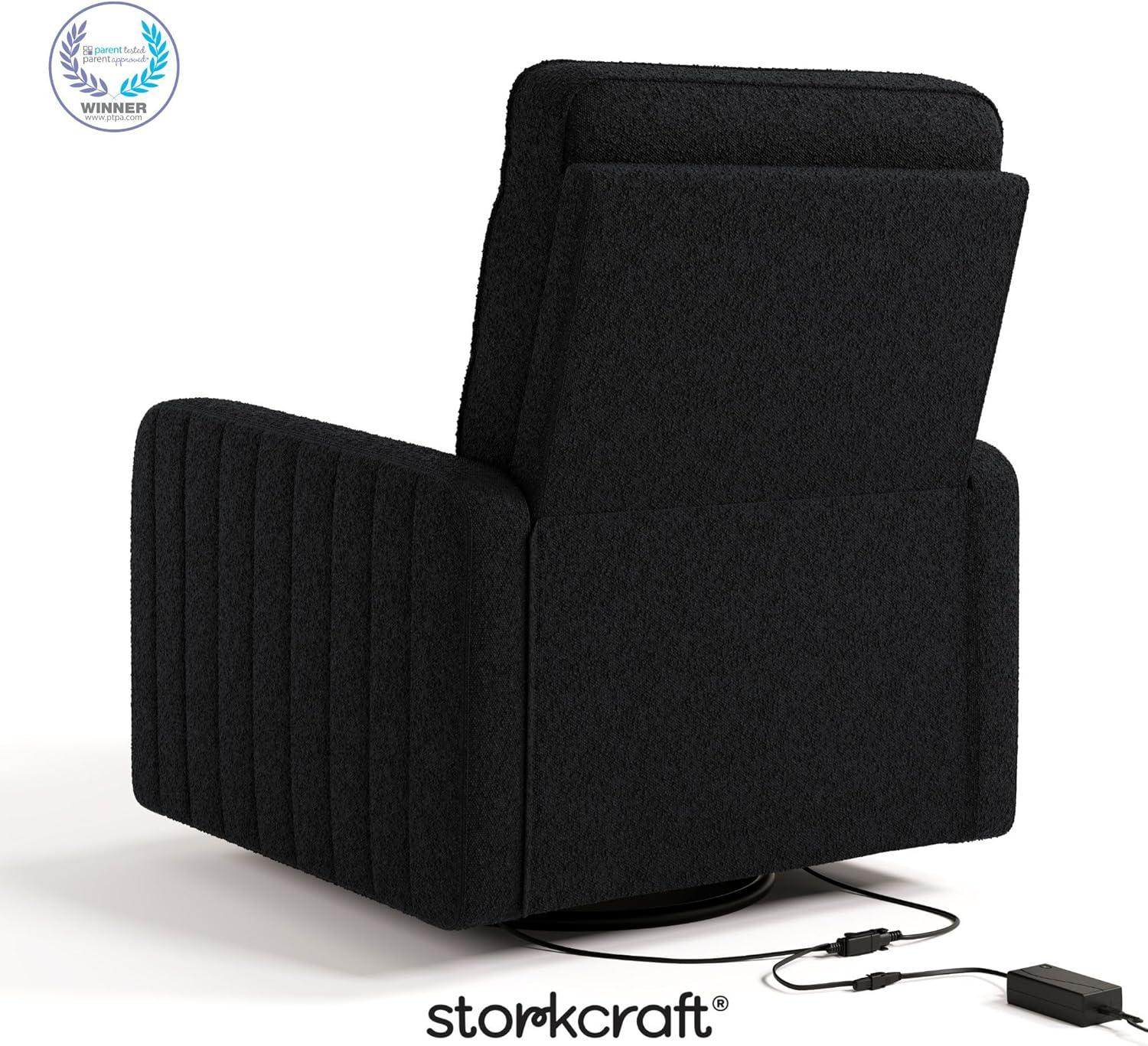 imageStorkcraft Kyoto Deluxe ExtraWide Power Recliner Swivel Glider Ivory Boucle Premium Electronic Power Recliner for Nursery Includes DualUSB Charging Port Extra Wide Glider Rocking ChairBlack Boucle