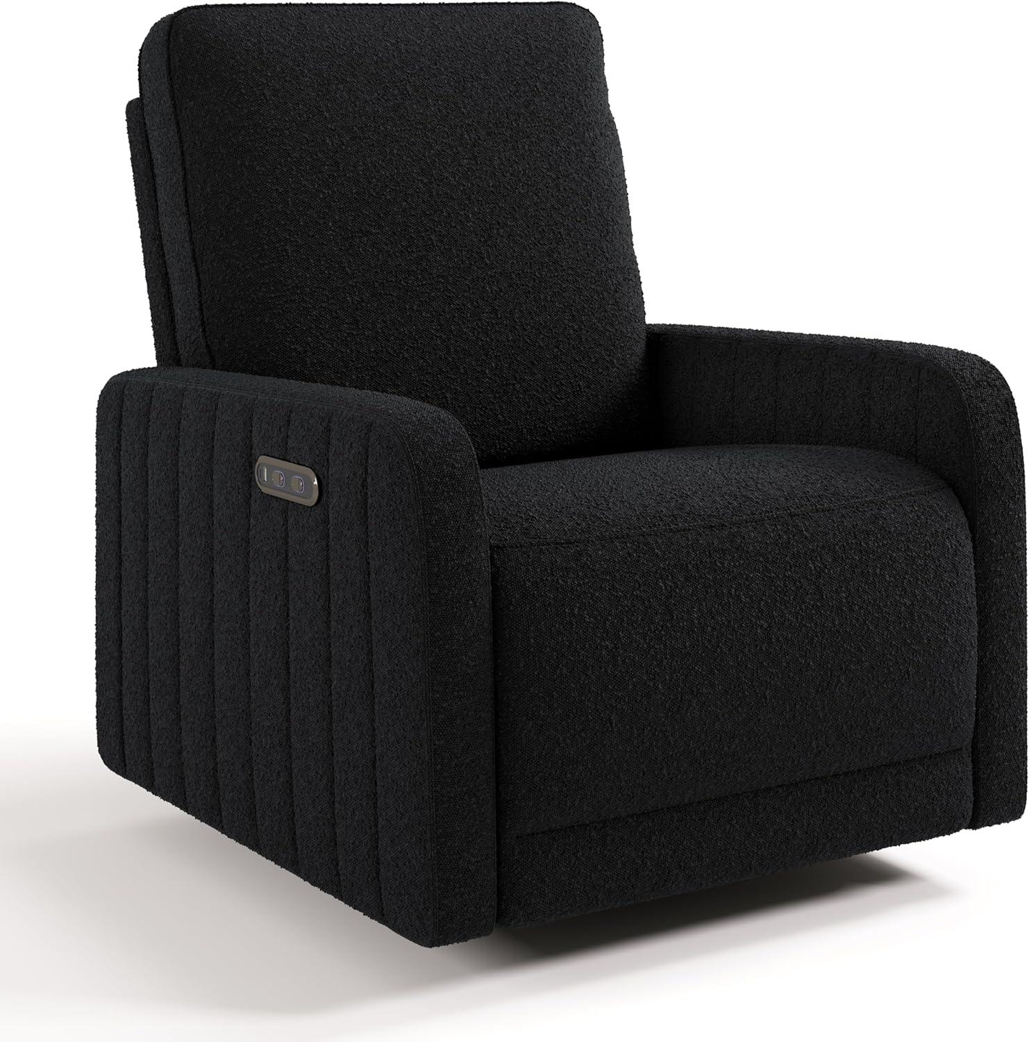 imageStorkcraft Kyoto Deluxe ExtraWide Power Recliner Swivel Glider Ivory Boucle Premium Electronic Power Recliner for Nursery Includes DualUSB Charging Port Extra Wide Glider Rocking ChairBlack Boucle