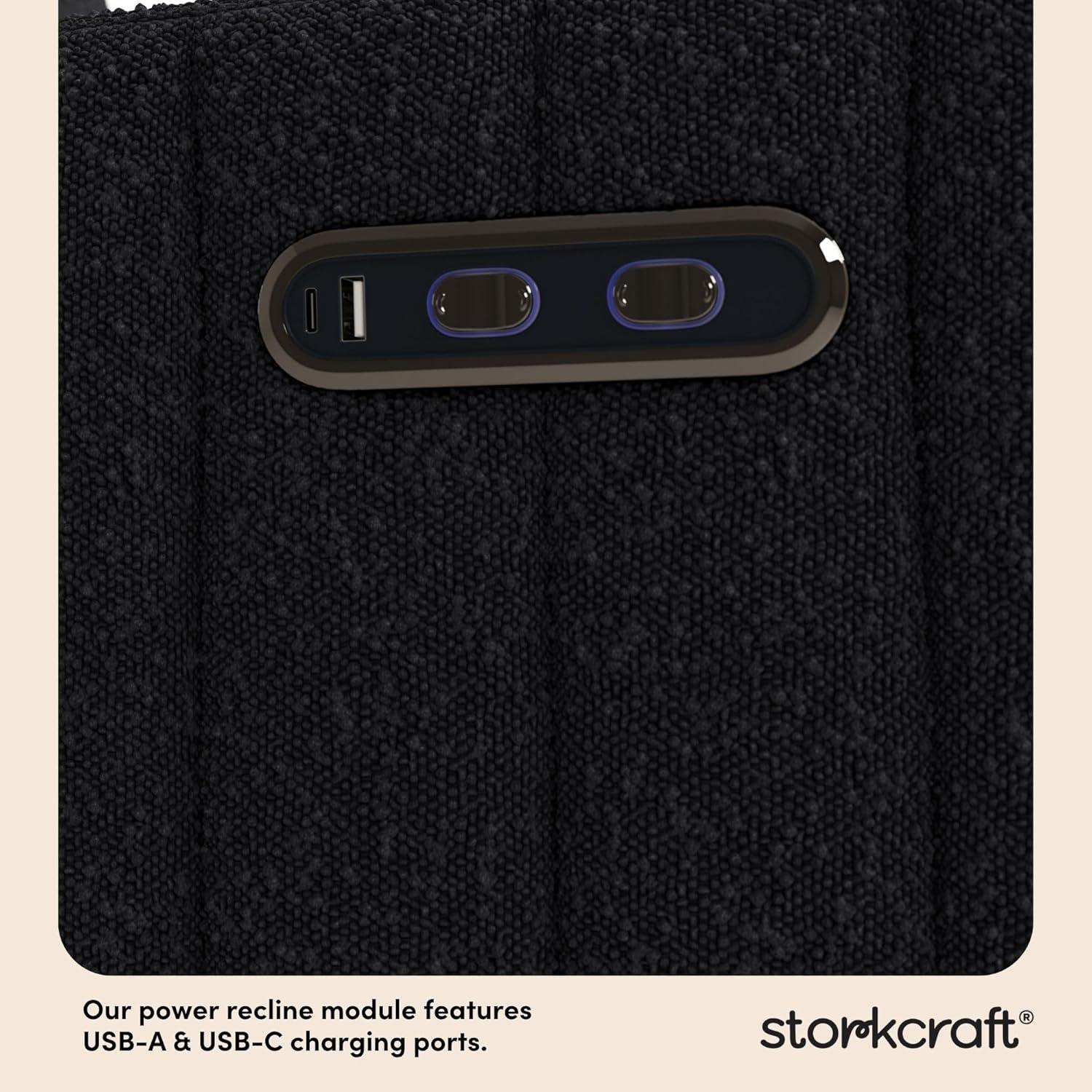 imageStorkcraft Kyoto Deluxe ExtraWide Power Recliner Swivel Glider Ivory Boucle Premium Electronic Power Recliner for Nursery Includes DualUSB Charging Port Extra Wide Glider Rocking ChairBlack Boucle