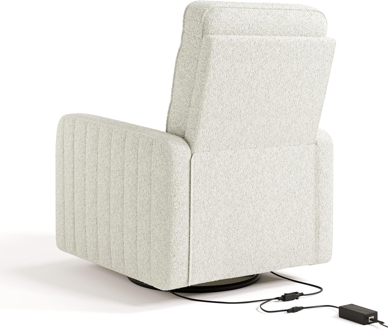 imageStorkcraft Kyoto Deluxe ExtraWide Power Recliner Swivel Glider Ivory Boucle Premium Electronic Power Recliner for Nursery Includes DualUSB Charging Port Extra Wide Glider Rocking ChairIvory Boucle