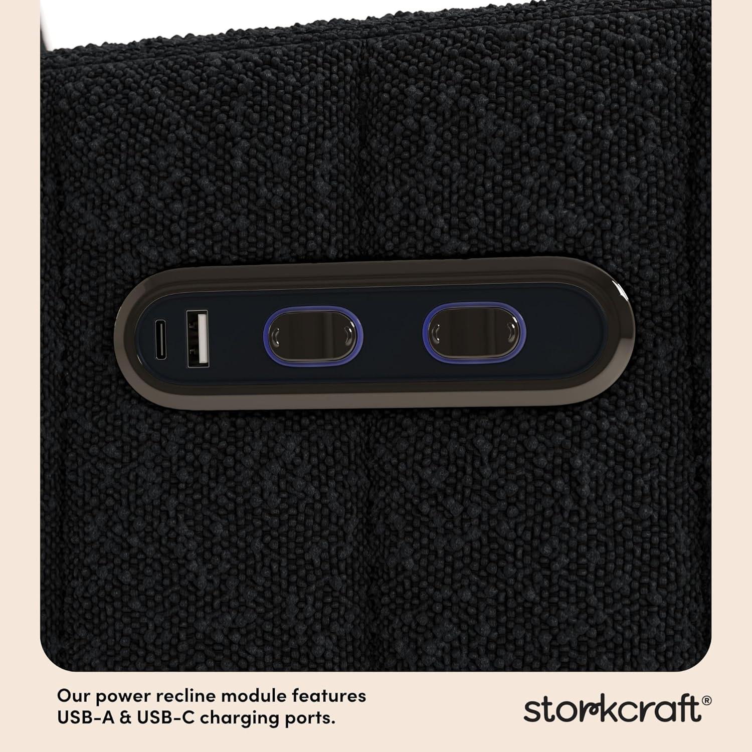 imageStorkcraft Kyoto Deluxe ExtraWide Power Recliner Swivel Glider Ivory Boucle Premium Electronic Power Recliner for Nursery Includes DualUSB Charging Port Extra Wide Glider Rocking ChairBlack Boucle