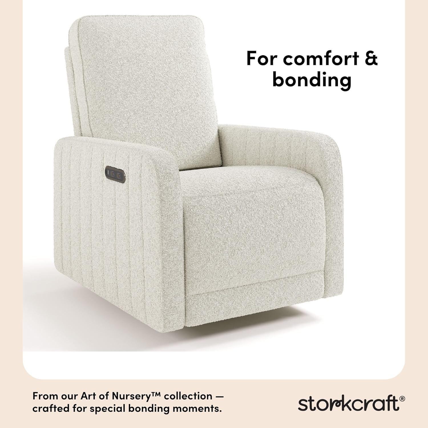 imageStorkcraft Kyoto Deluxe ExtraWide Power Recliner Swivel Glider Ivory Boucle Premium Electronic Power Recliner for Nursery Includes DualUSB Charging Port Extra Wide Glider Rocking ChairIvory Boucle