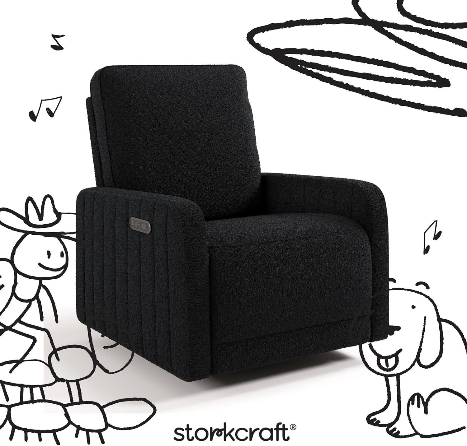 imageStorkcraft Kyoto Deluxe ExtraWide Power Recliner Swivel Glider Ivory Boucle Premium Electronic Power Recliner for Nursery Includes DualUSB Charging Port Extra Wide Glider Rocking ChairBlack Boucle