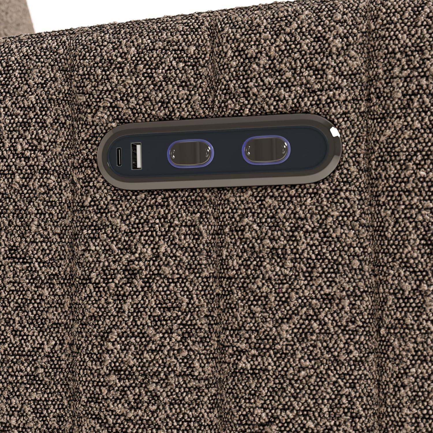 imageStorkcraft Kyoto Deluxe ExtraWide Power Recliner Swivel Glider Ivory Boucle Premium Electronic Power Recliner for Nursery Includes DualUSB Charging Port Extra Wide Glider Rocking ChairMountain Brown Boucle