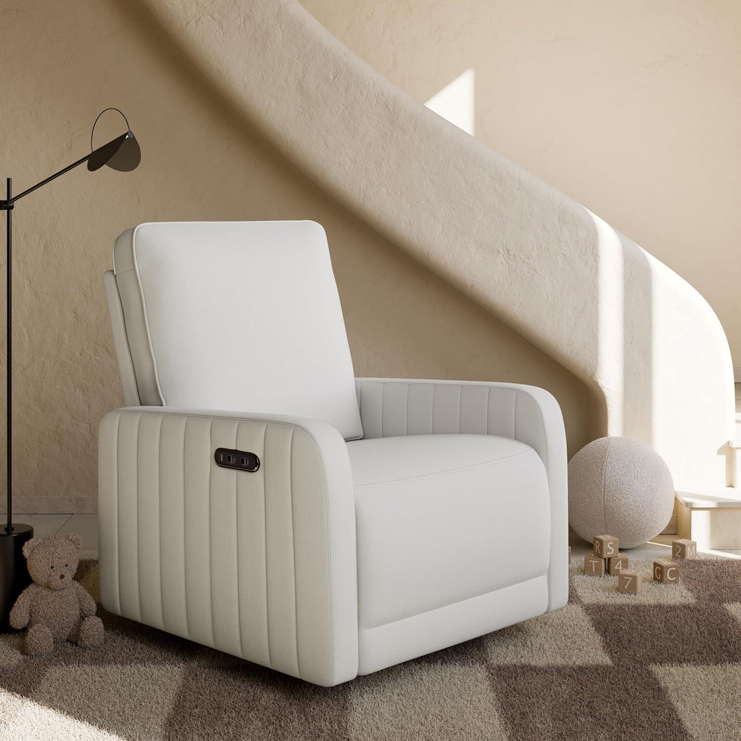 imageStorkcraft Kyoto Deluxe ExtraWide Power Recliner Swivel Glider Ivory Boucle Premium Electronic Power Recliner for Nursery Includes DualUSB Charging Port Extra Wide Glider Rocking ChairIvory Basketweave