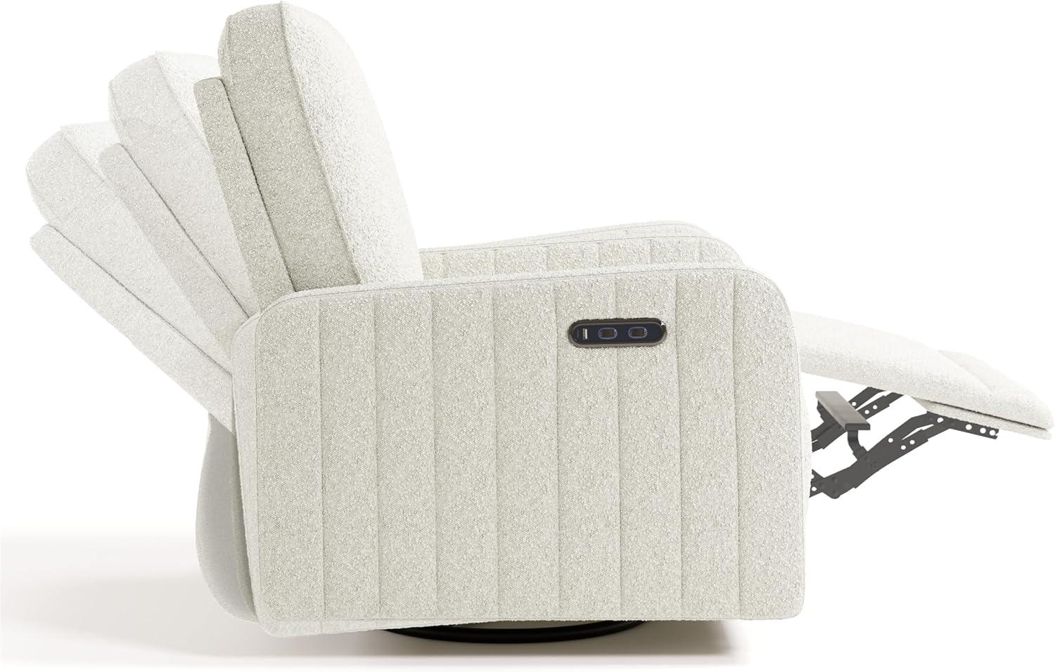 imageStorkcraft Kyoto Deluxe ExtraWide Power Recliner Swivel Glider Ivory Boucle Premium Electronic Power Recliner for Nursery Includes DualUSB Charging Port Extra Wide Glider Rocking ChairIvory Boucle