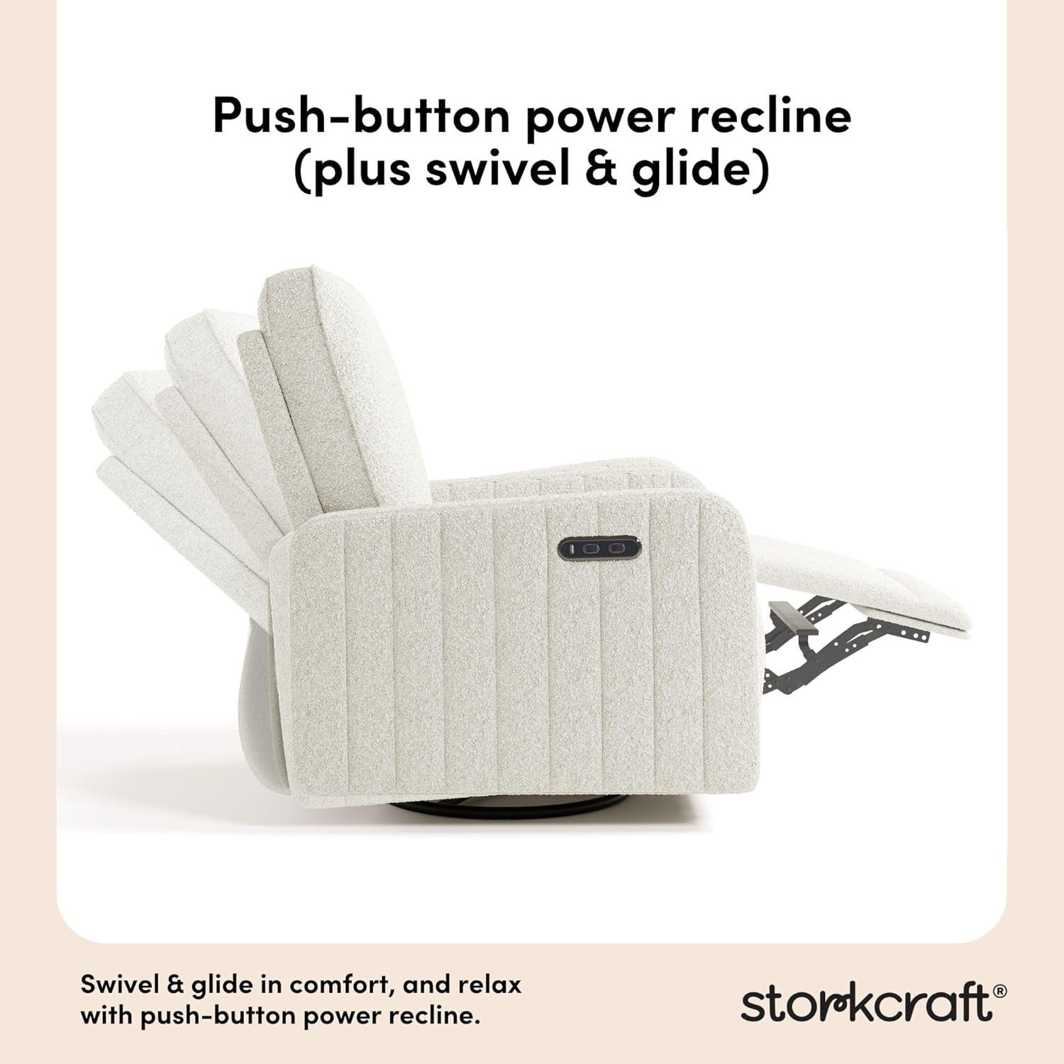 imageStorkcraft Kyoto Deluxe ExtraWide Power Recliner Swivel Glider Ivory Boucle Premium Electronic Power Recliner for Nursery Includes DualUSB Charging Port Extra Wide Glider Rocking ChairIvory Boucle