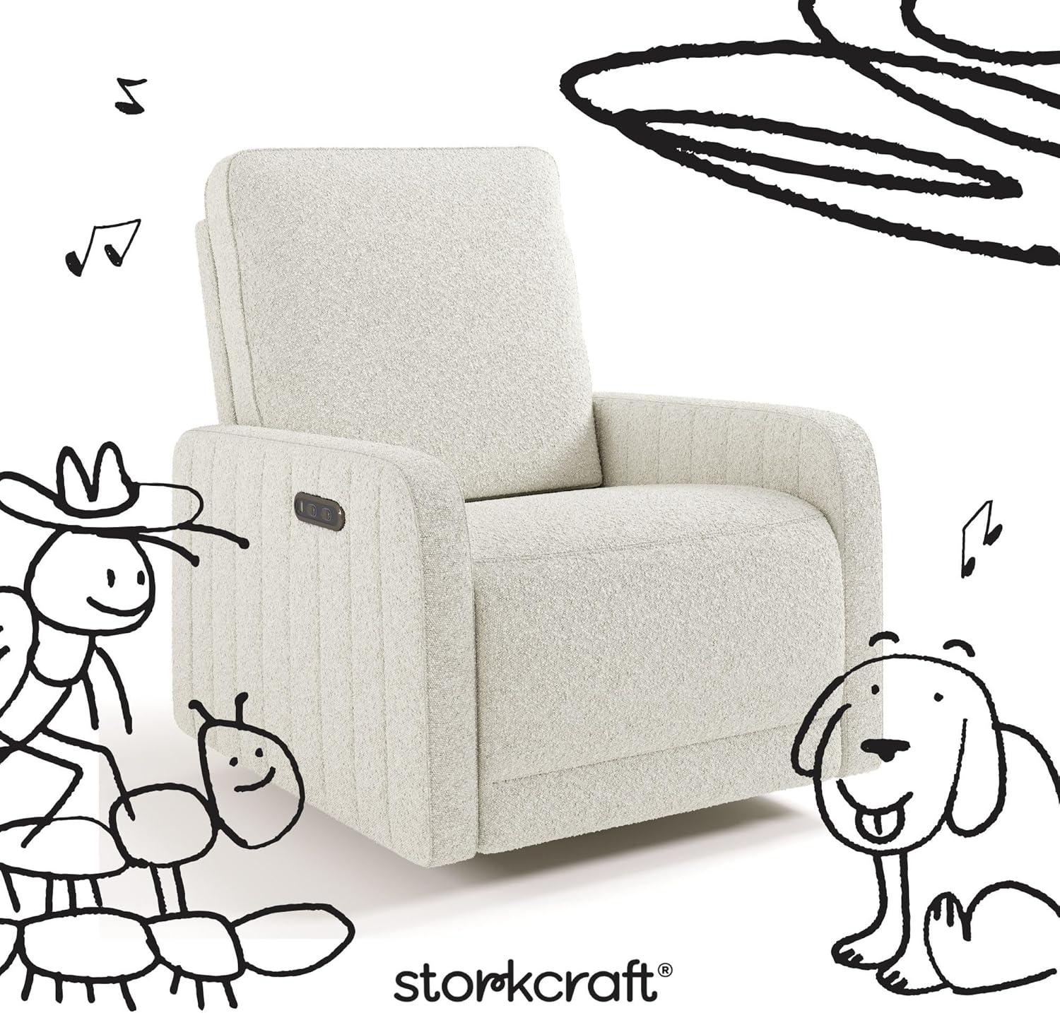 imageStorkcraft Kyoto Deluxe ExtraWide Power Recliner Swivel Glider Ivory Boucle Premium Electronic Power Recliner for Nursery Includes DualUSB Charging Port Extra Wide Glider Rocking ChairIvory Boucle