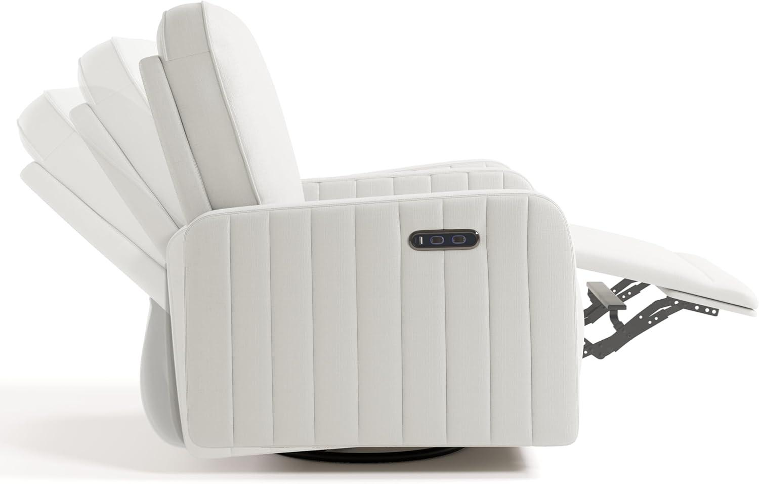 imageStorkcraft Kyoto Deluxe ExtraWide Power Recliner Swivel Glider Ivory Boucle Premium Electronic Power Recliner for Nursery Includes DualUSB Charging Port Extra Wide Glider Rocking ChairIvory Basketweave