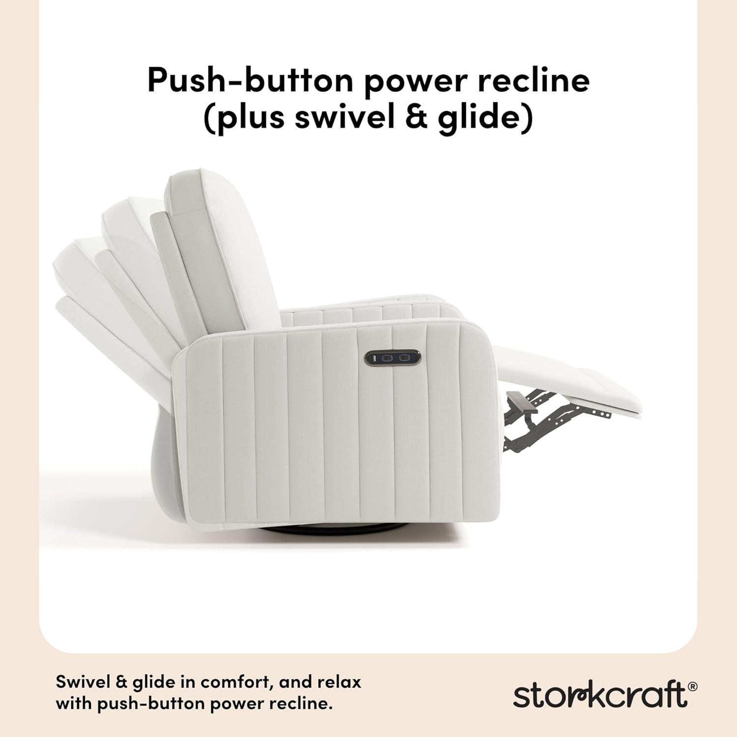 imageStorkcraft Kyoto Deluxe ExtraWide Power Recliner Swivel Glider Ivory Boucle Premium Electronic Power Recliner for Nursery Includes DualUSB Charging Port Extra Wide Glider Rocking ChairIvory Basketweave
