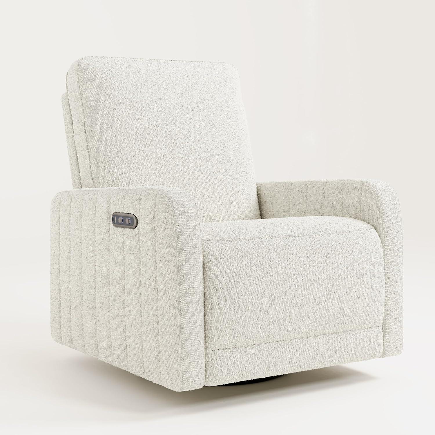 imageStorkcraft Kyoto Deluxe ExtraWide Power Recliner Swivel Glider Ivory Boucle Premium Electronic Power Recliner for Nursery Includes DualUSB Charging Port Extra Wide Glider Rocking ChairIvory Boucle