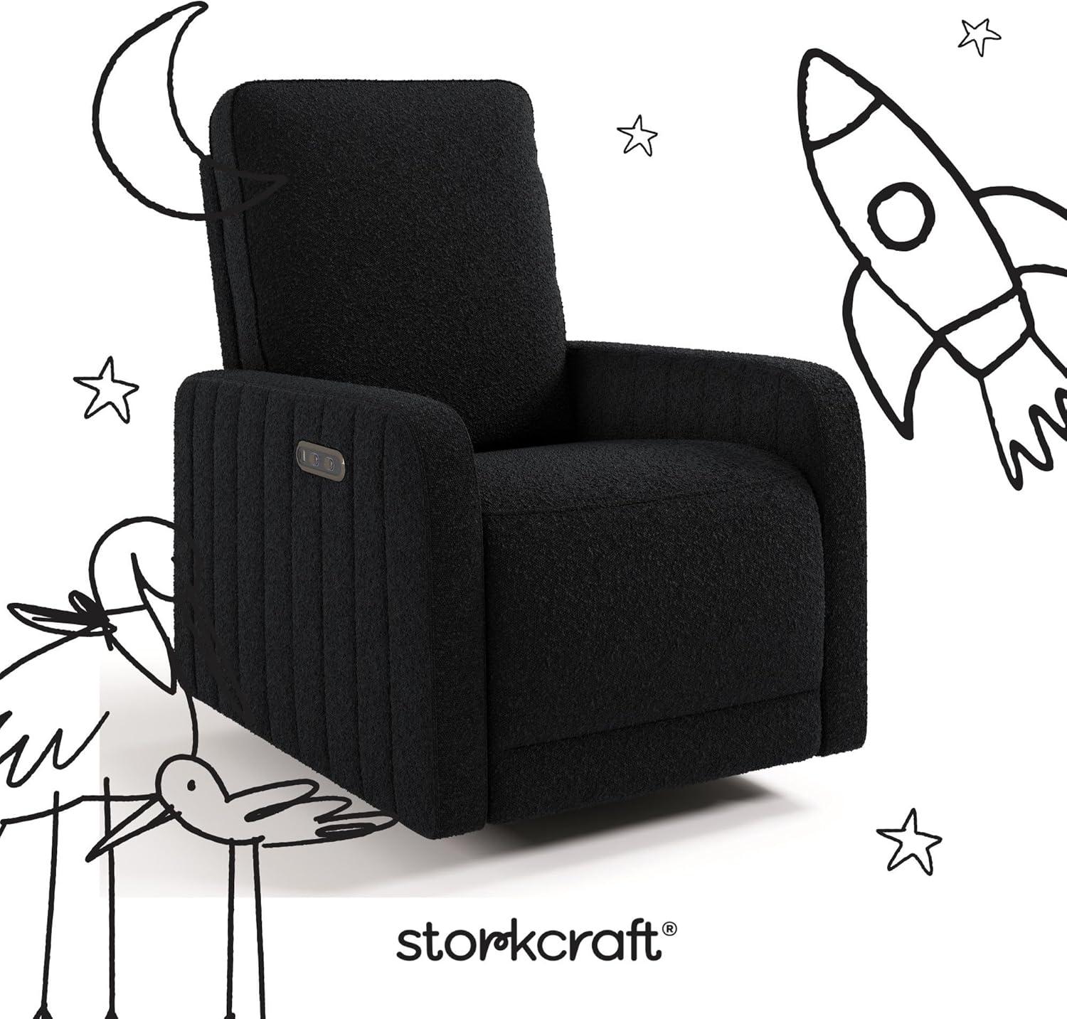 imageStorkcraft Kyoto Deluxe ExtraWide Power Recliner Swivel Glider Ivory Boucle Premium Electronic Power Recliner for Nursery Includes DualUSB Charging Port Extra Wide Glider Rocking ChairBlack Boucle