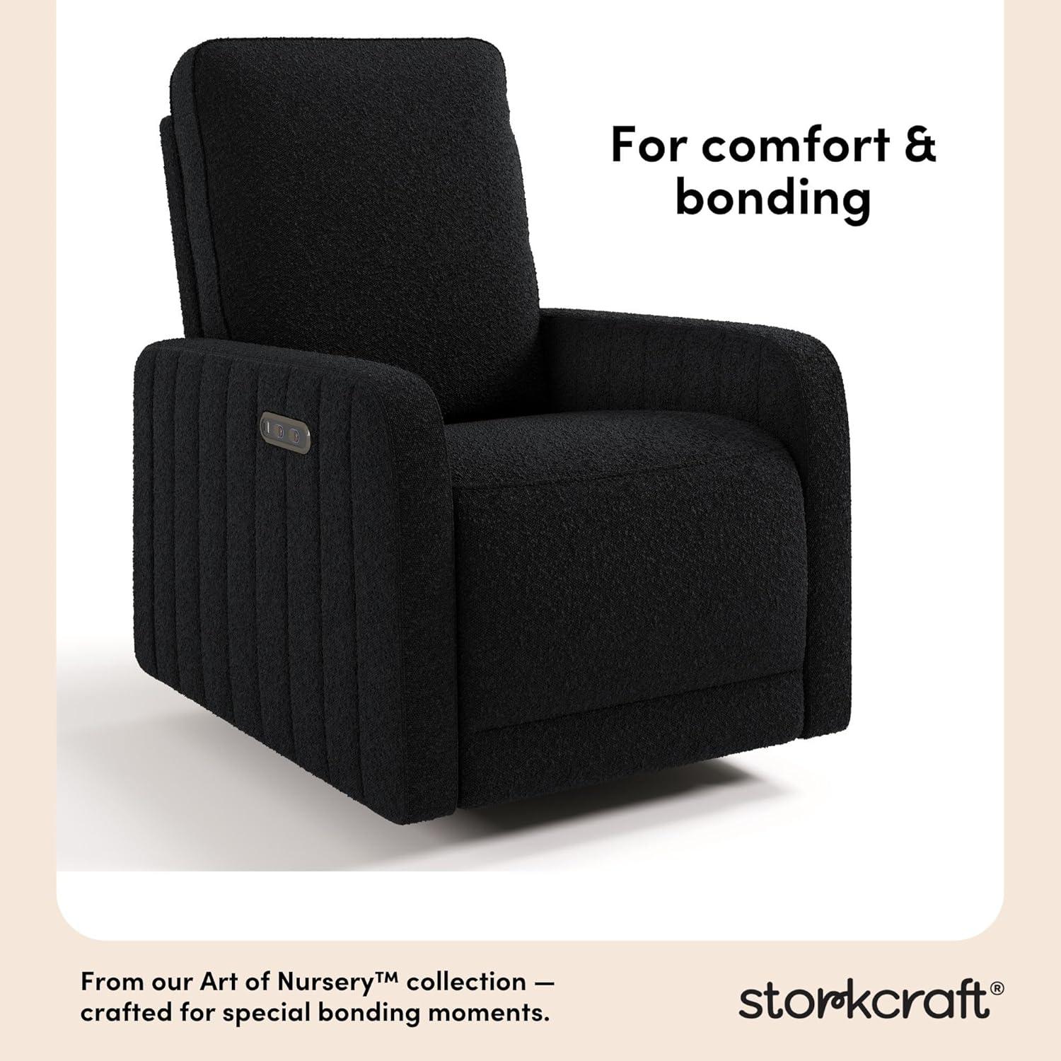 imageStorkcraft Kyoto Deluxe ExtraWide Power Recliner Swivel Glider Ivory Boucle Premium Electronic Power Recliner for Nursery Includes DualUSB Charging Port Extra Wide Glider Rocking ChairBlack Boucle